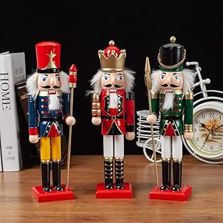 Set di 3 pupazzi di soldato schiaccianoci, pupazzi, bambole, giocattoli, decorazioni per l'albero di Natale, decorazione per la casa, 30 cm, in legno, per lo schiaccianoci