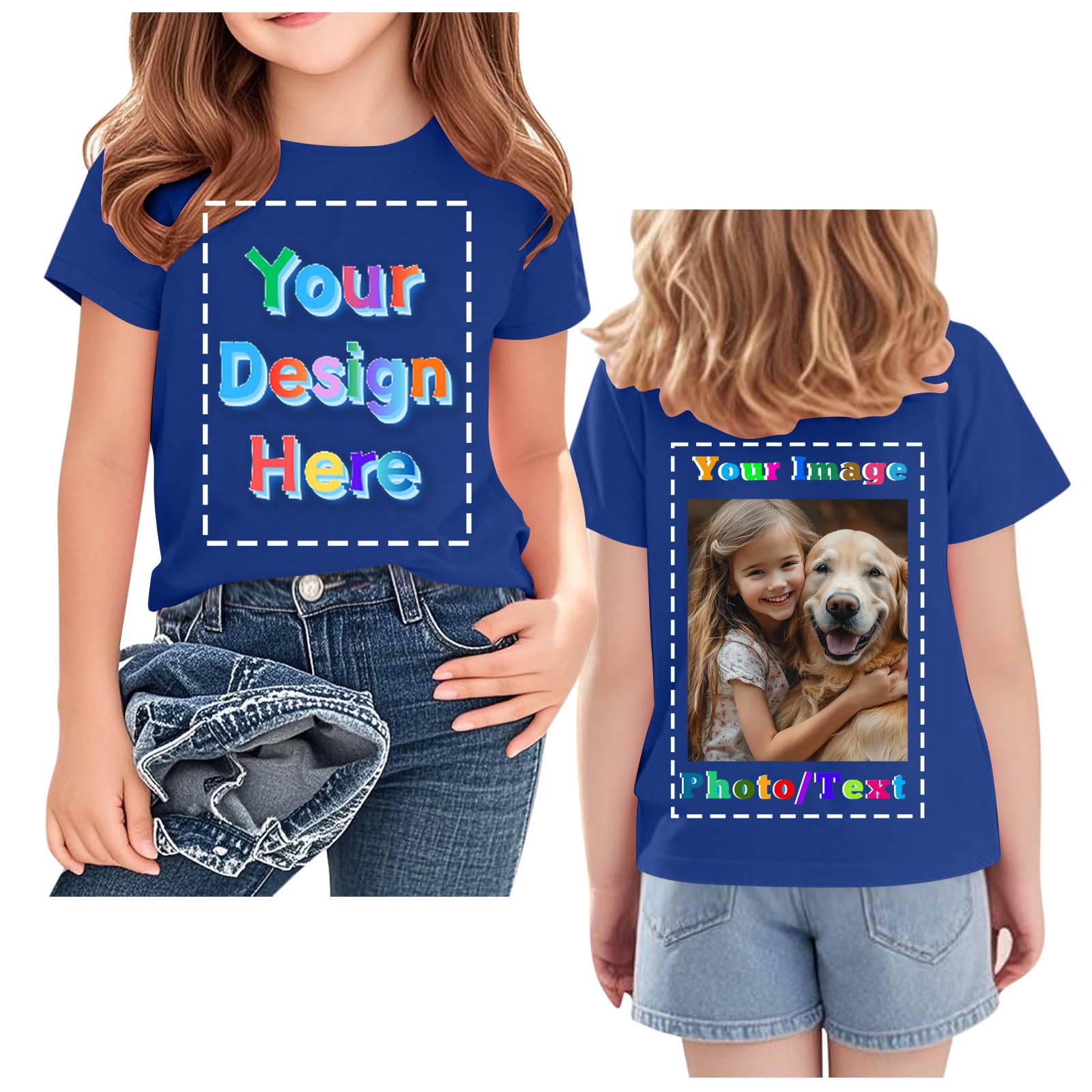Custom T Shirts for Kids Boys Girls Personalized Youth T-Shirt Custom Image/Text Customized Front/Back Print