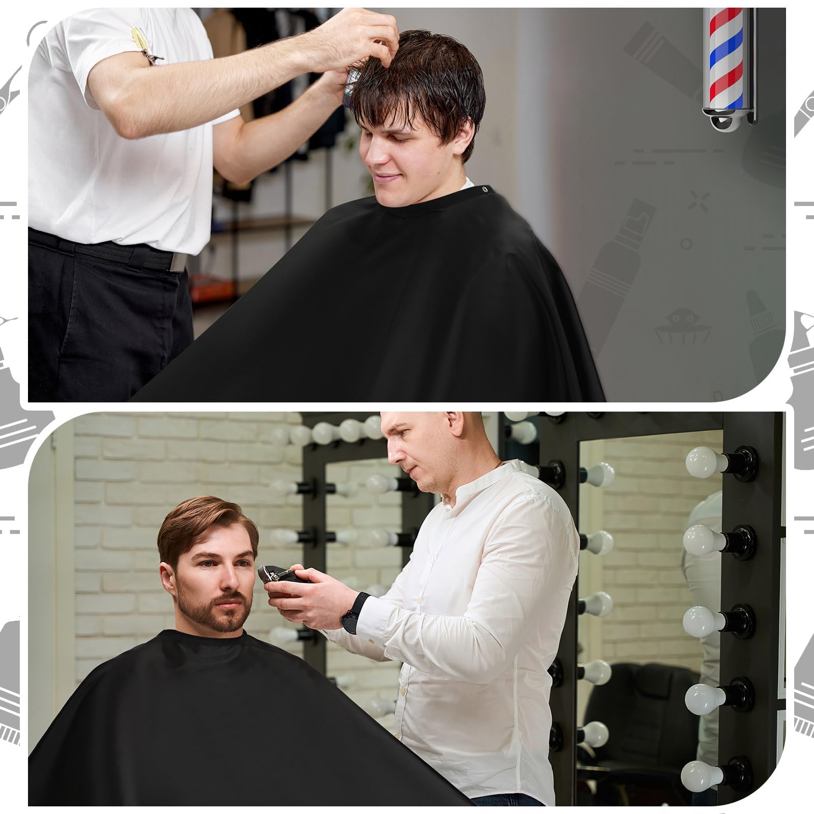 2 capas de peluquería para adultos, capa profesional de corte de pelo con cierre a presión impermeable, Negro - 7