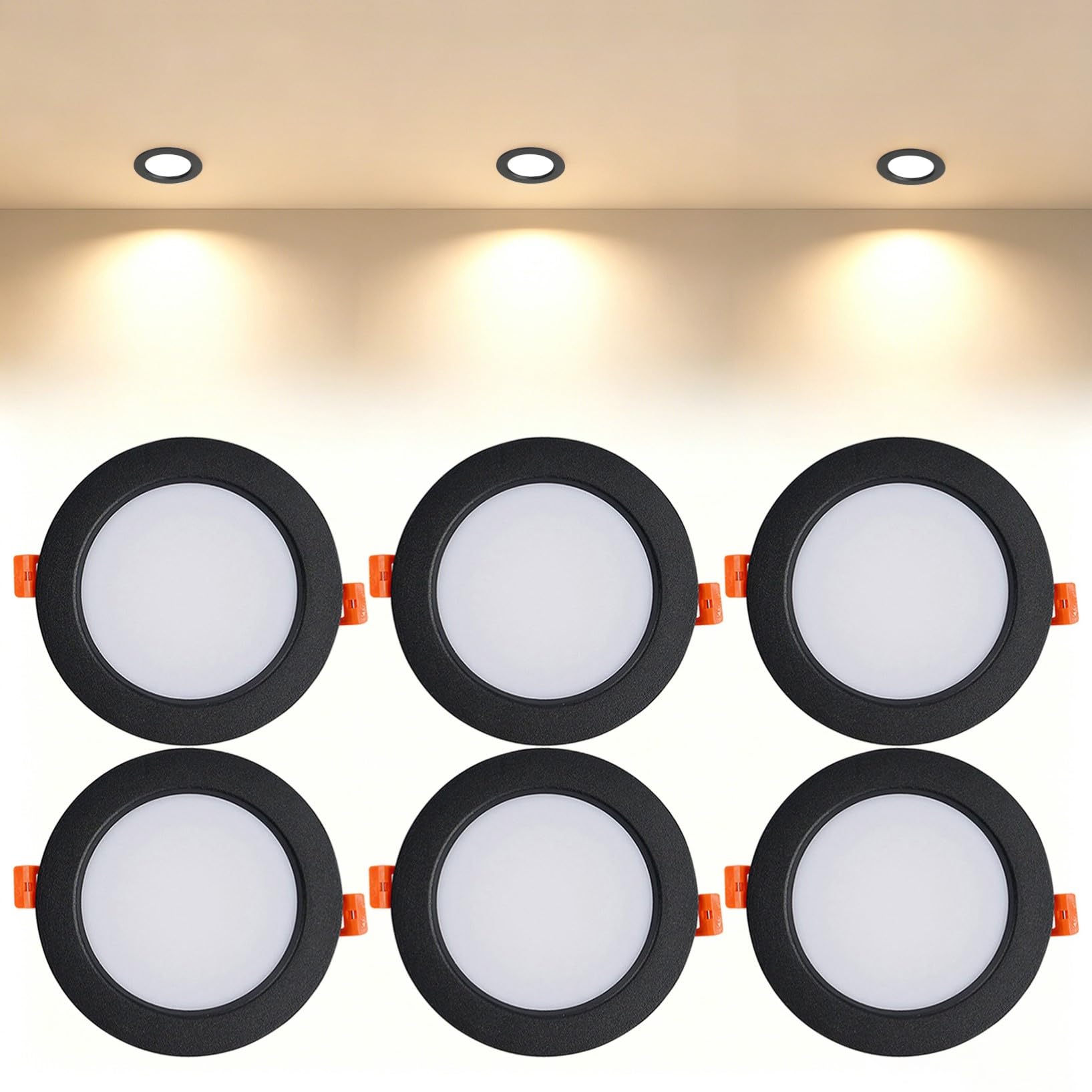 VOGHMOLD 12W Ultra Slim LED Downlight Recessed Ceiling Light 4 inch, 3000K Spot Lights Black Aluminum Trim, Cut Φ110-130mm, AC110-240V Panel Lighting for Office Hallway Closet, 6 Pack