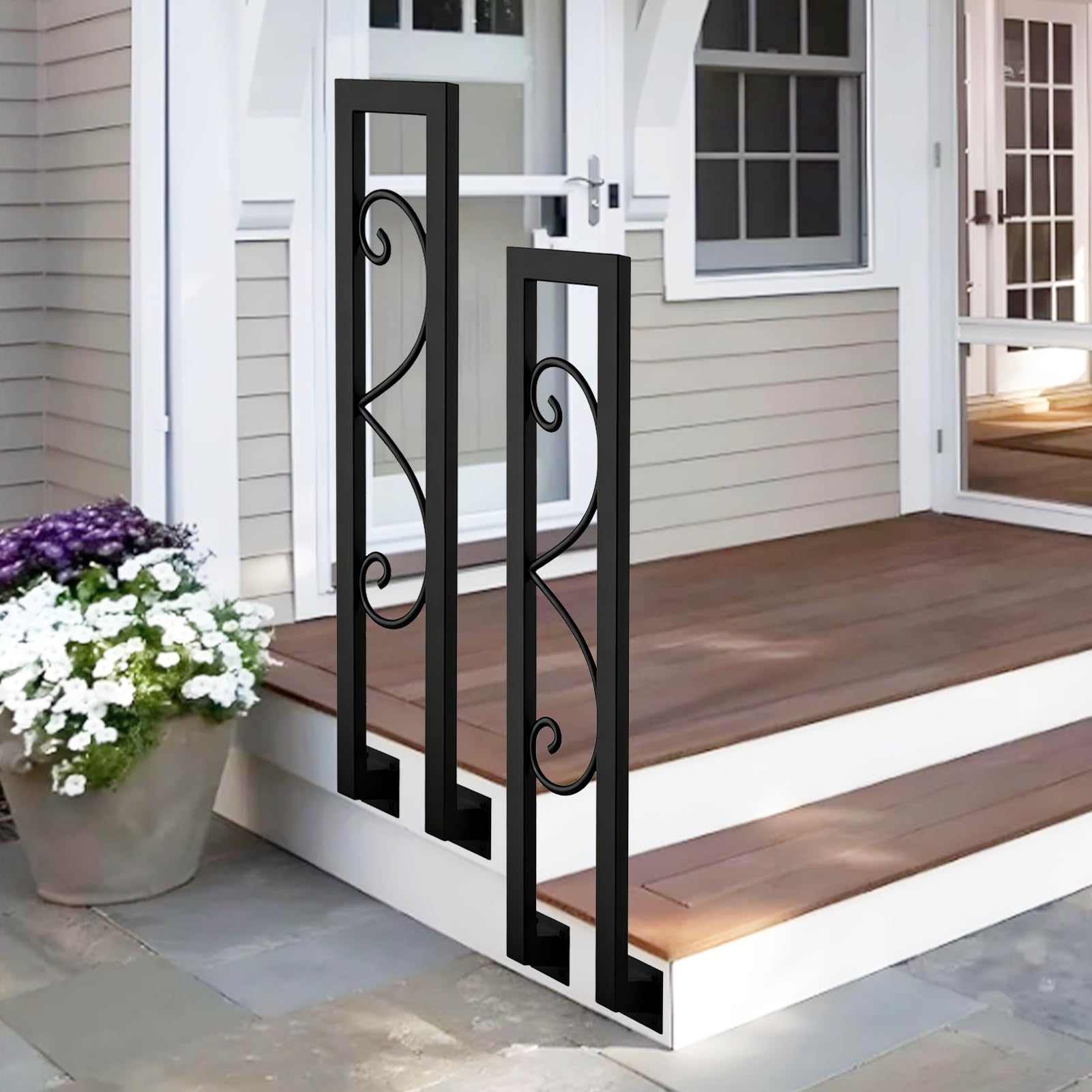Marxan One Color Industrial Wrought Iron Handrail, Transitional Handrails Picket Fits 1-2 Step, Villa Loft Corridor Exterior Garden Porch Grab Bar Support Rod(85Cm/33In)