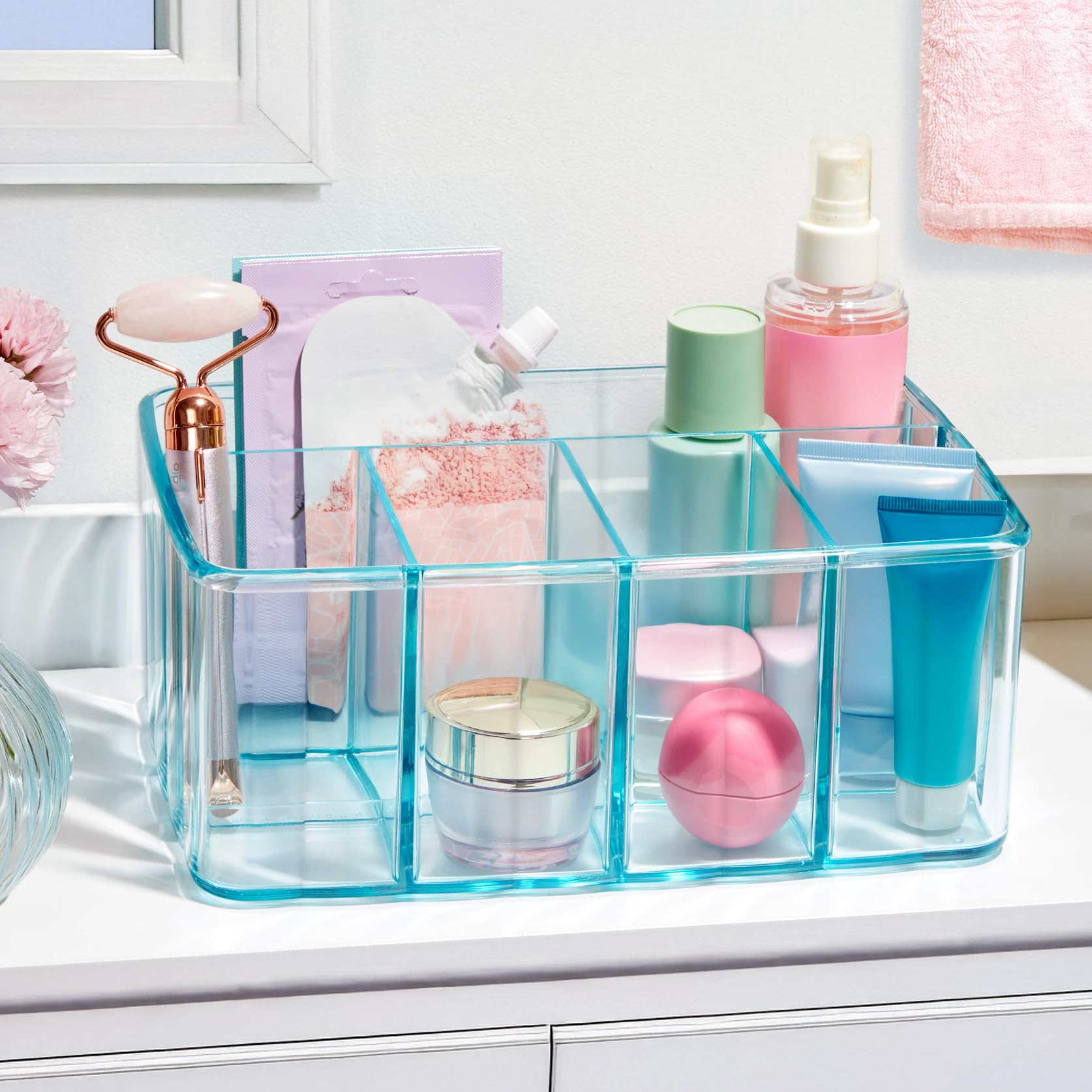 STORi 5-Compartment Plastic Organizer Ocean Mist Rectangular Divided Makeup and Vanity Storage Bin and Office Desk Caddy Scalloped — view 3