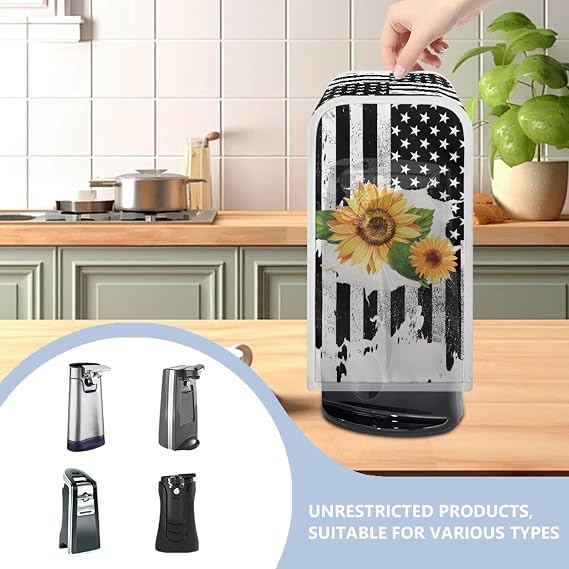 USA Flag Sunflower Electric Can Opener Cover Kitchen Appliance Cover Can Opener Dust Cover Kitchen Decor Electric Can Opener Dust Cover