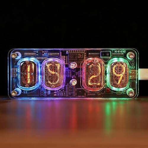 IN12 - Reloj soviético Nixie Tube  Decoración de escritorio retro Cyberpunk con tiempo de configuración de conexión de red, retroiluminación RGB,