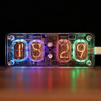 IN12 Soviet Nixie Tube Clock - Retro Cyberpunk Desk Decor with Network Connection Setup time, RGB Backlight, Alarm & Voice Alert | Vintage-Inspired Tech Artwork for Home/Office
