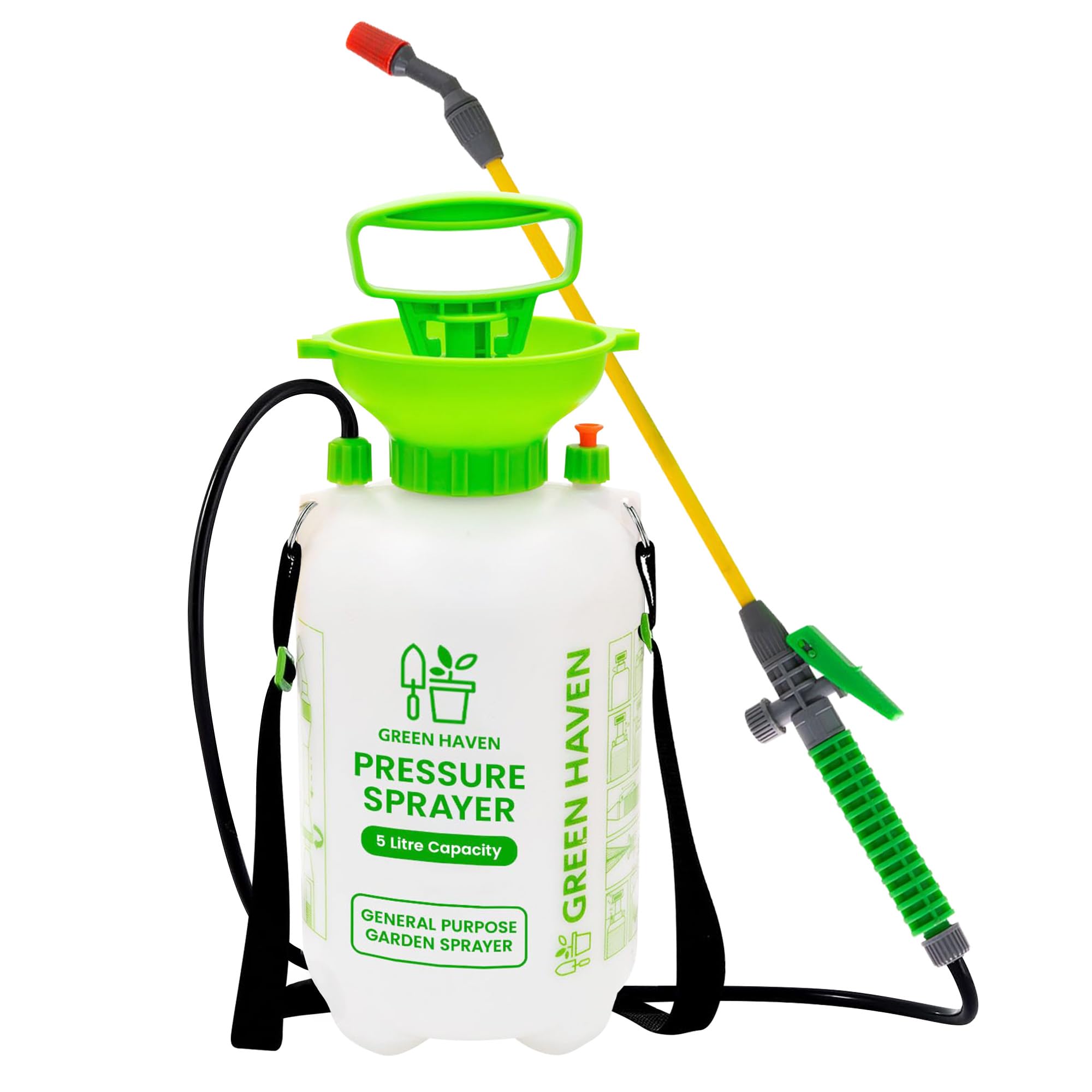 GREEN HAVEN 5 Litre Pump Action Pressure Sprayer - Pump sprayer with Adjustable & Carrying Strap, High-Pressure Spray for Weed Killer Pesticides Fungicides Cleaning