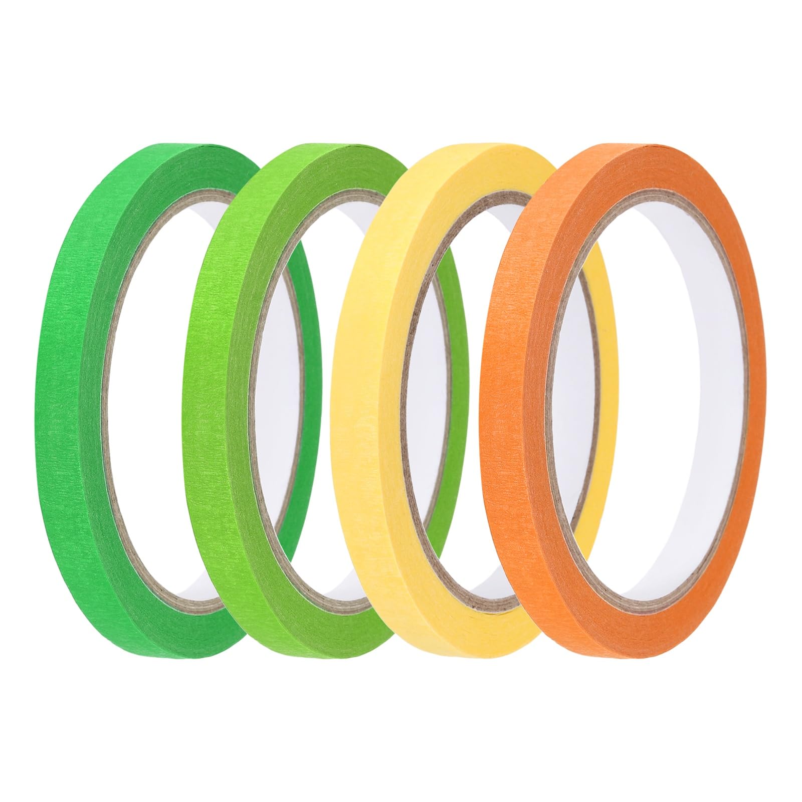 sourcing map 4pcs 10mm x 20 Meters Colored Masking Tape Universal Crepe Paper Colorful Masking Painter Tape for Art Drawing DIY Handcraft Sealing, Yellow Orange Green — image 1