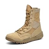 Men's High Top Suede Leather Lace Up Military Tactical Boots 8 Inch Lightweight Non Slip Outdoor Hiking Combat Motorcycle Boots for Backpacking Travel