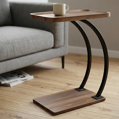 2 Tier Trays C Shaped End Table for Sofa, Heavy