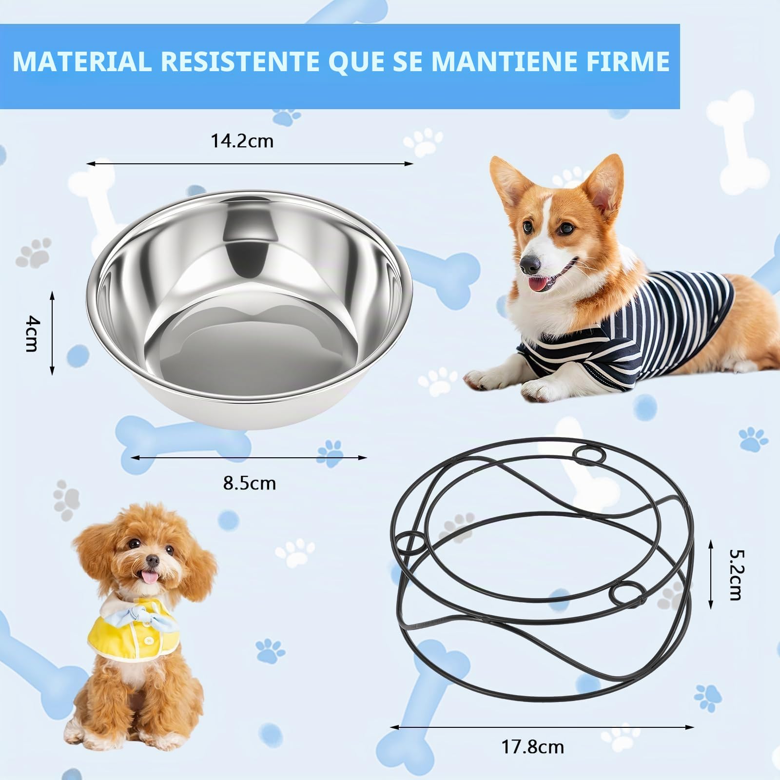 Juego De Bebedero Perro Acero Inoxidable 1L,TazóN De Agua Flotante Antideslizante,Comedero para Perros con Soporte Flotante,DiseñO Desmontable, Adecuado para Todos Los Perros Y Gatos