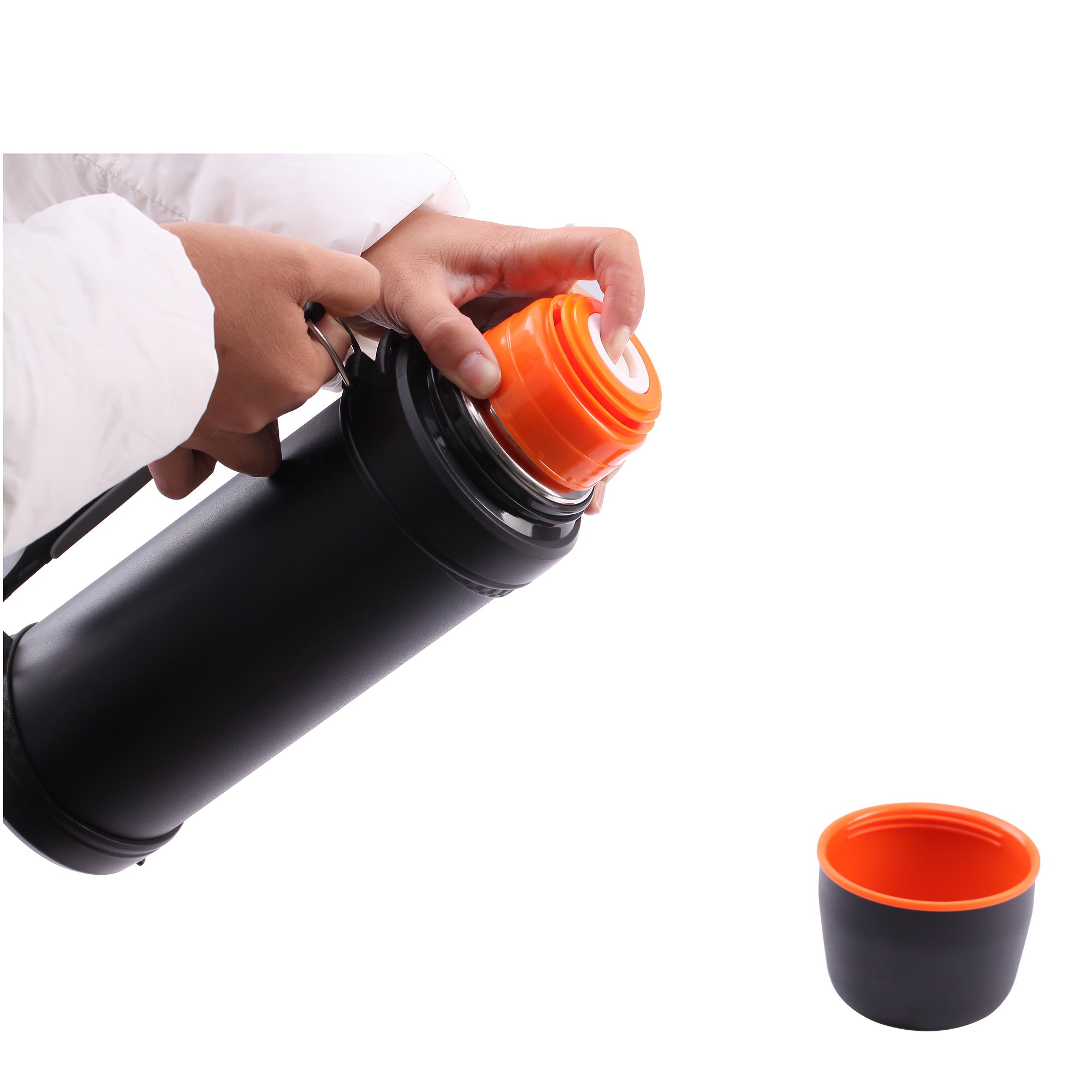 KingCamp Paslanmaz çelik vakum şişesi, saplı ve kapak kesici ile geniş açıklık, kapasite 750 ml