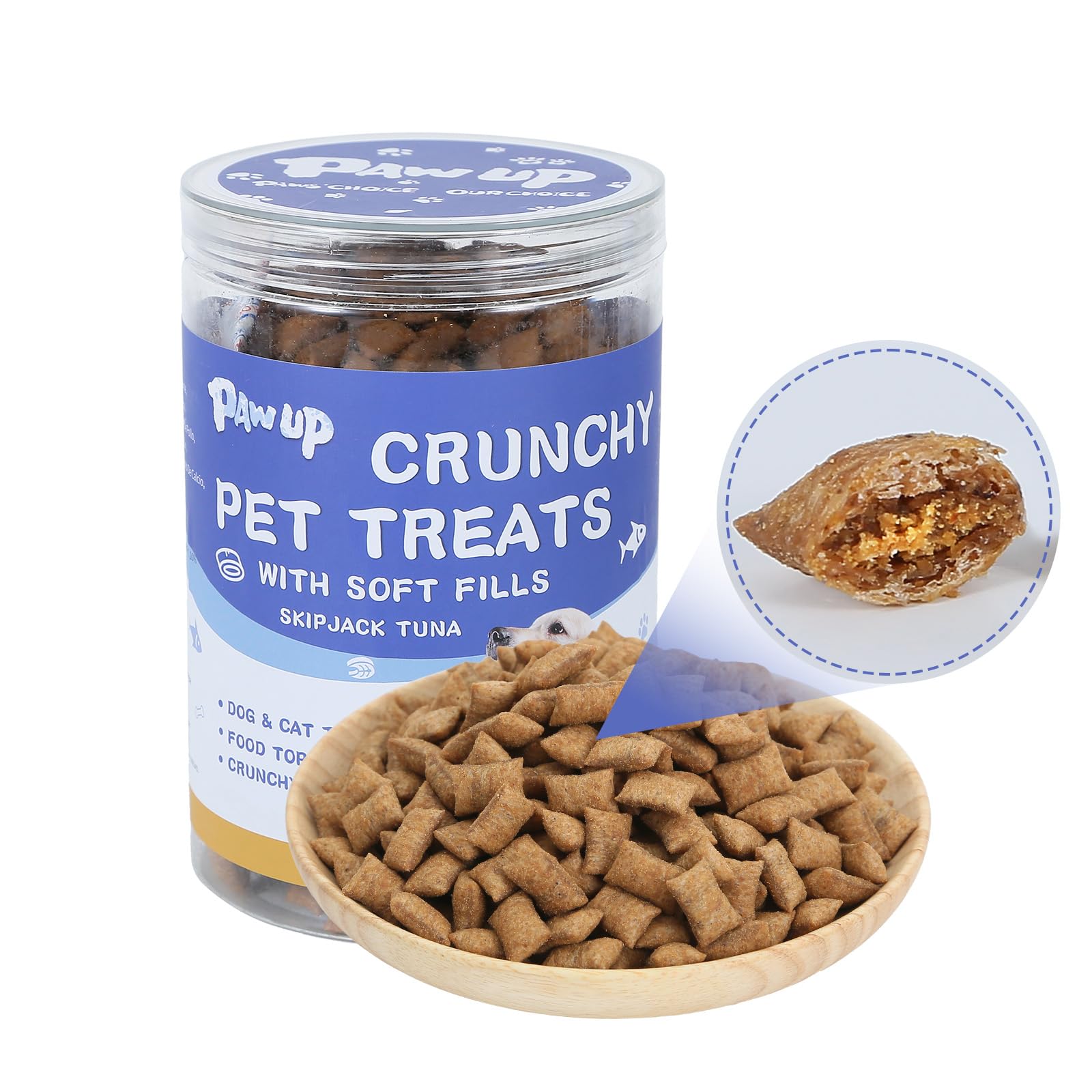 Dog Treats Crunchy and Creamy Treats for Dog and Cat, Skipjack Tuna Flavor Topper, Taurine Added, 12.5 Ounce
