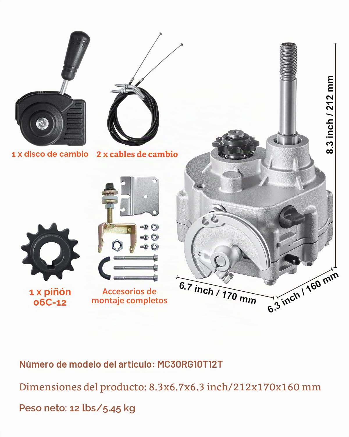 VEVOR Caja de cambios delantera e inversa Go Kart 212cc convertidor de par serie 30, 10T #40/41 12T #35 Go Karts Accesorios TAV2 30 40 41 para motor 2HP-13HP, transmisión local Honor 3 modos de cambio