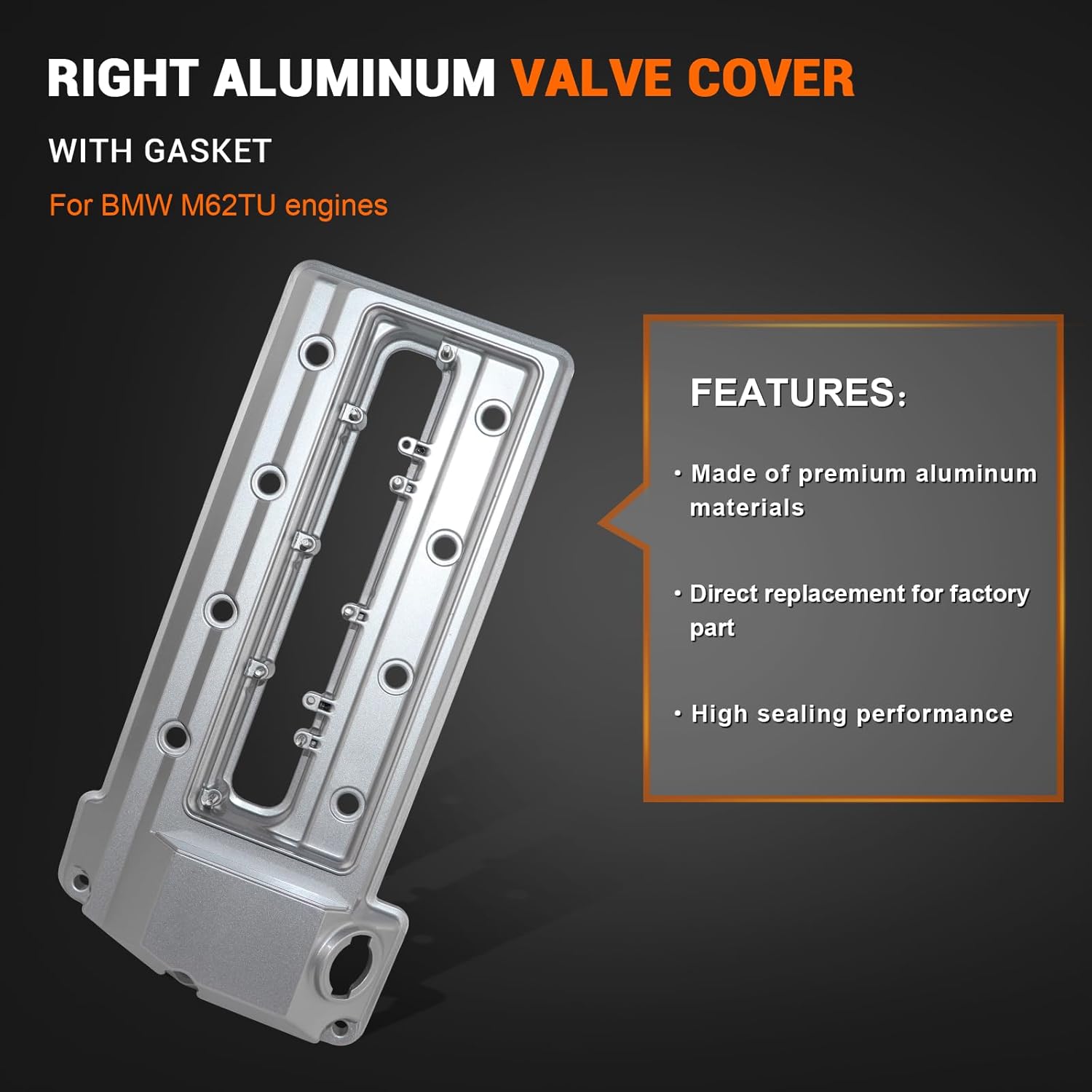 M62TU Aluminum Right Valve Cover Compatible with 1998-2003 540i E39 Series 1998-2001 740i E38 Series Replace# 11121703172