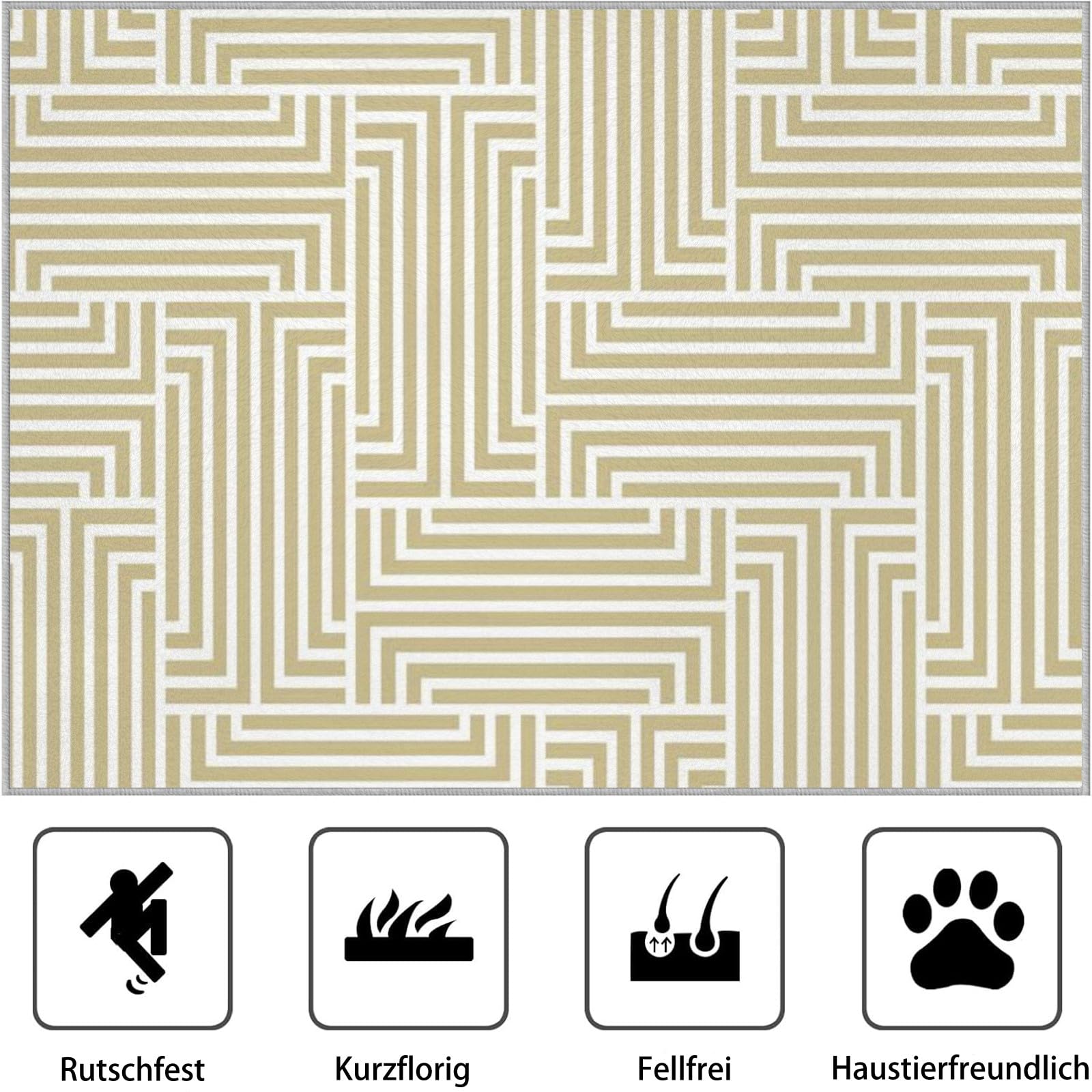 Labyrinth Waschbarer Kurzflor Teppich 160x230 cm – Groß & rutschfest, Vintage Teppiche, Ideal für Wohnzimmer & Esszimmer QJ72