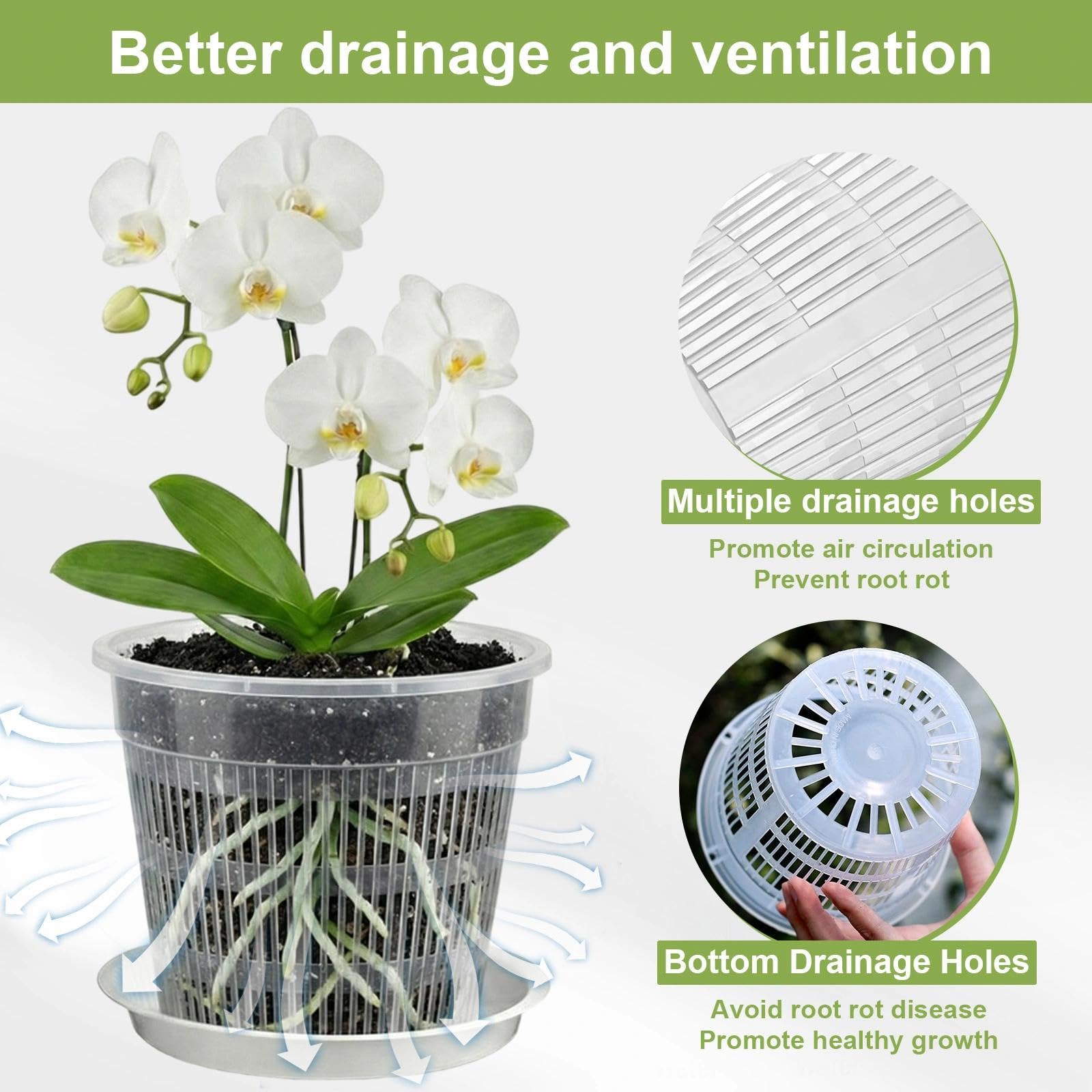Lot de 9 Pot Transparent Orchidée, Pot pour Orchidées Respirant, Transparent Plante avec Trous de Drainage et Soucoupes pour Culture d'Orchidées en Intérieur et Extérieur (11/14/16cm)