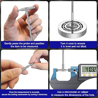 HDLNKAK Telescoping Gage Set, 6 Pack Stainless Steel T - Bore Hole Gauges, Range 5/16 - 6, Telescopic Bore Gauge, Measurement Tool for Precision Parts to Large Machinery.