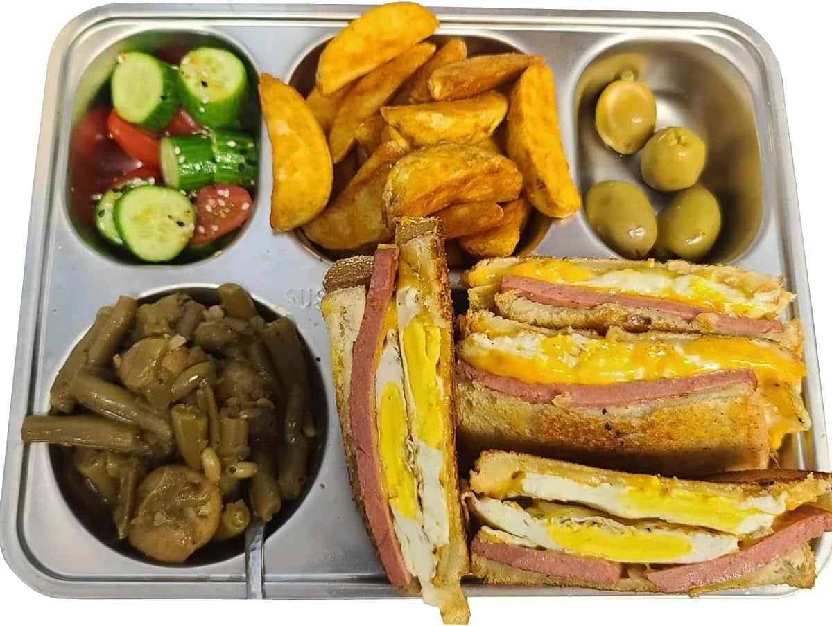 Set of 2 Stainless Steel Rectangular Divided Plates Tray 5 Sections Dinner Plates for Adults - Unbreakable Metal Plate for Campers, and Portion Control Reusable Plate - Image 5