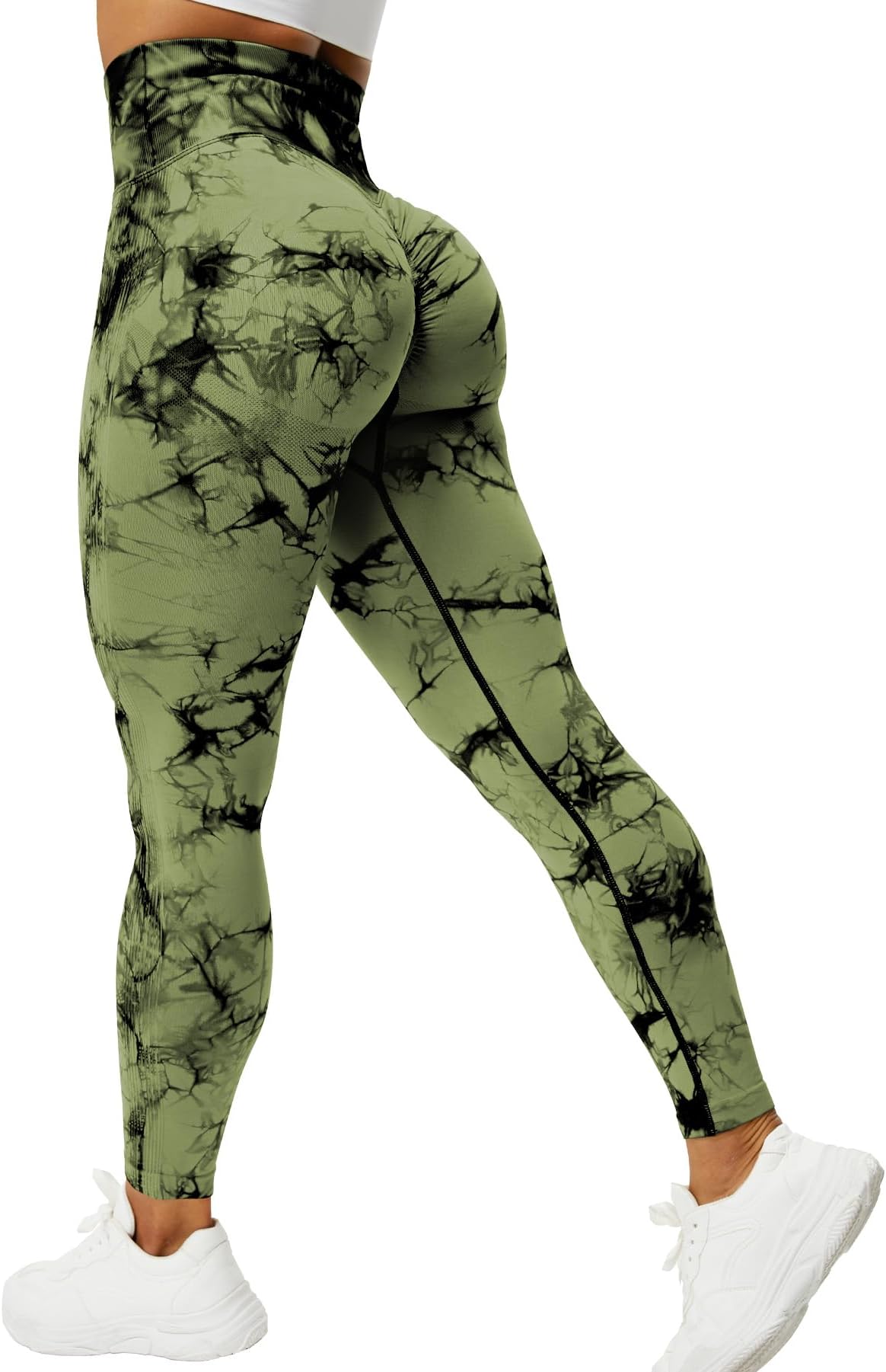 Womens High Waisted Seamless Workout Leggings Butt Lifting Gym Yoga Pants Booty Scrunch Vital Tummy Control Ruched Tights