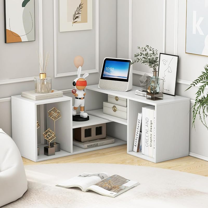 GIANTEX Bookshelf TV Stand for TVs up to 55", 2 Pieces Free-Combination Entertainment Center with Storage Cubes, Modern Media TV Console Table, Open Storage Bookcase for Living Room, Bedroom (White) image 2