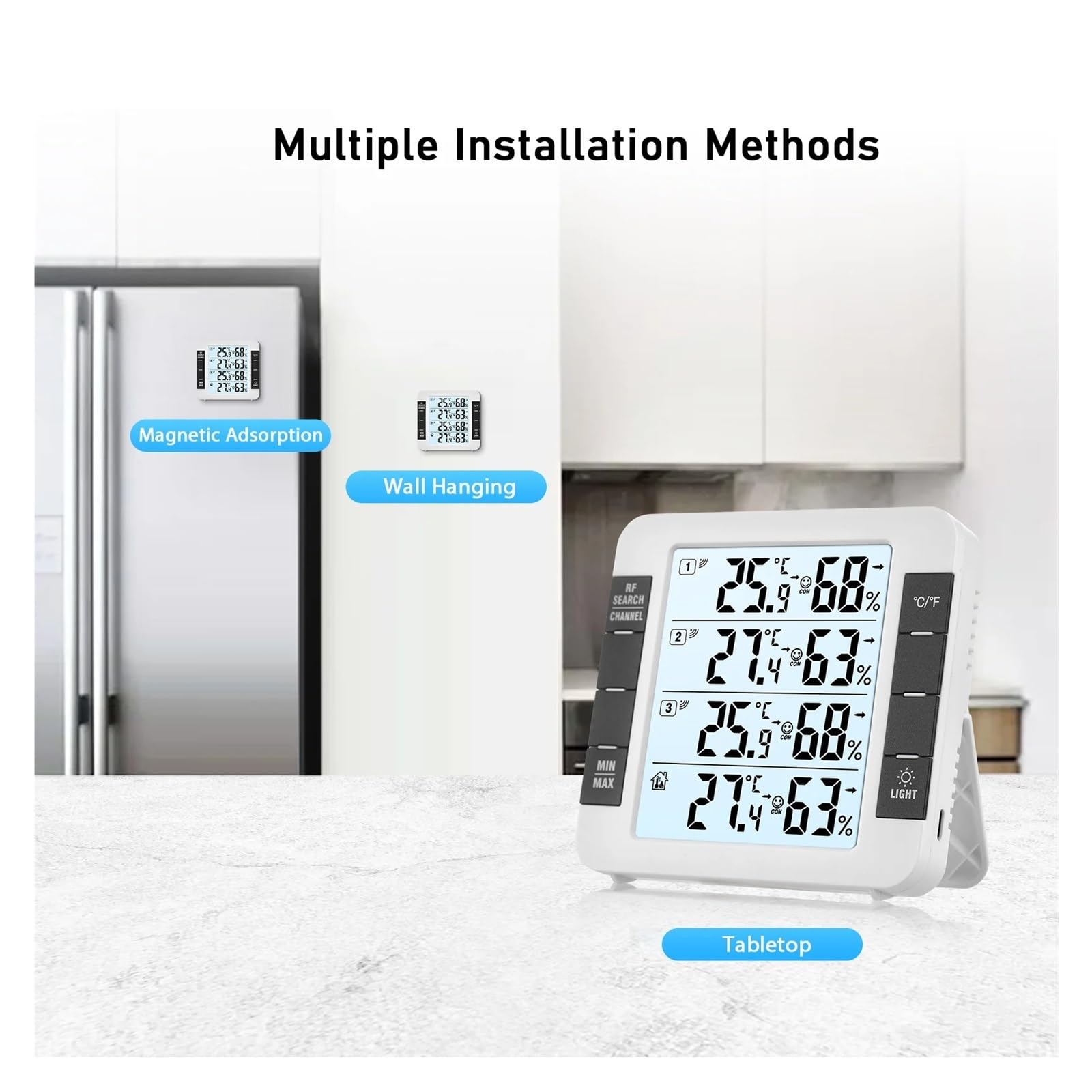 Thermo-hygromètre Numérique À 3 Canaux Avec Capteur À Distance 328 Pieds/100 M Thermomètre Et Hygromètre Rétroéclairés Moniteur Précis