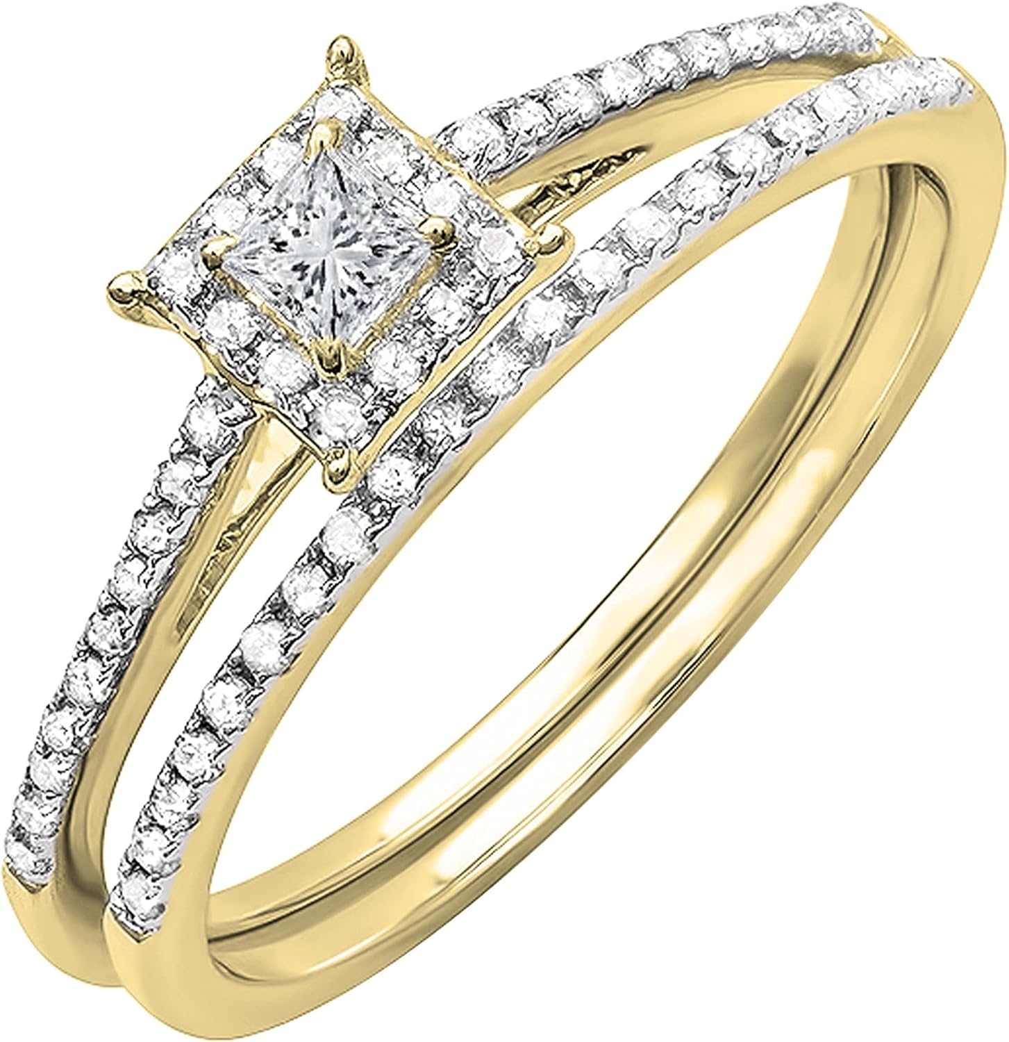 Dazzlingrock Collection 0.30 Ctw Princess & Round Natural Diamond Halo Bridal Eternal Wedding Ring set for Womens, in Real Solid Gold & 925 Sterling Silver