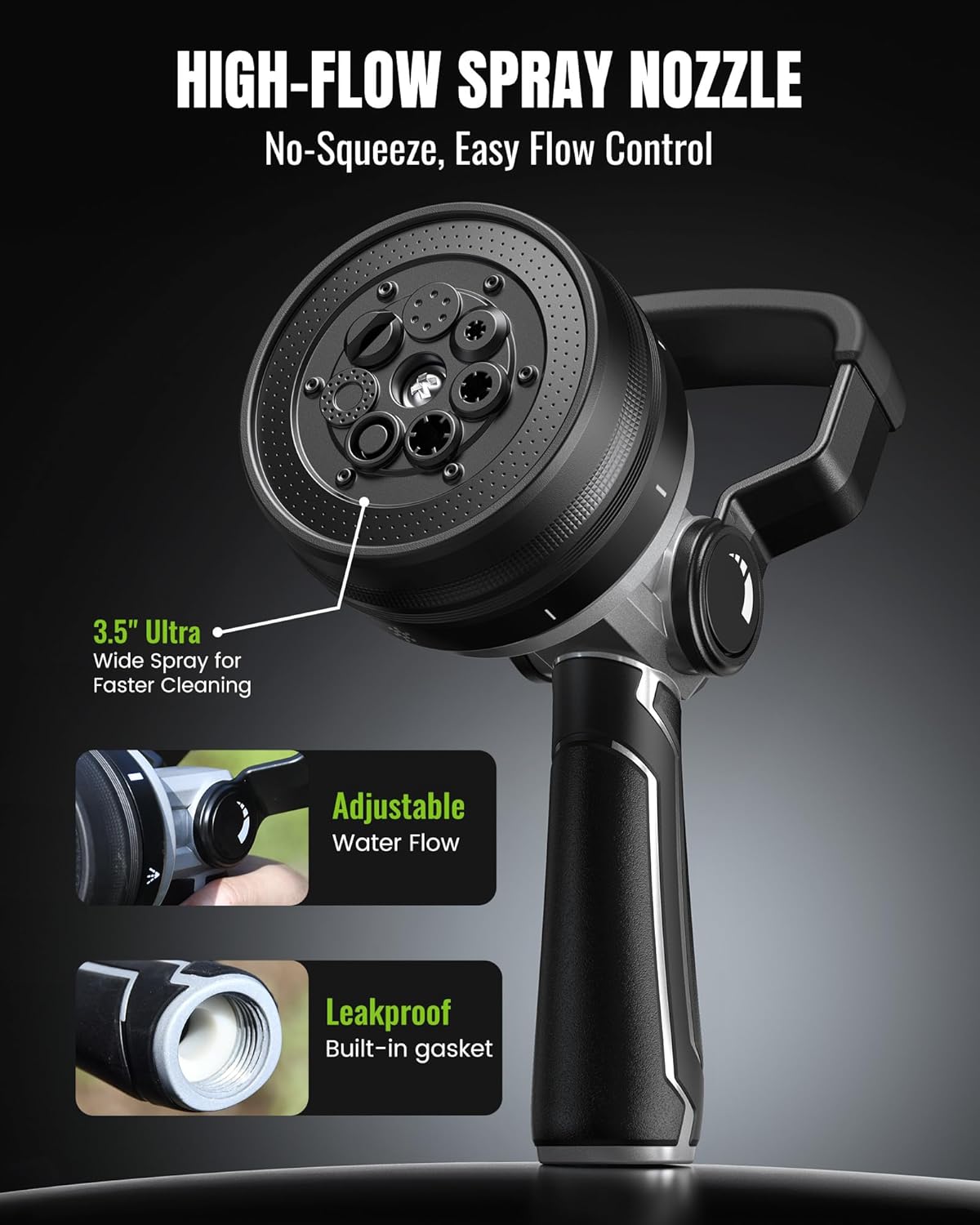 RAINPOINT Heavy Duty Fireman's Hose Nozzle, 7 Modes Water Hose Nozzle with Adjustable Flow Control, Ergonomic Grip for Garden Watering, Car Washing, Pet Bathing & Outdoor Cleaning