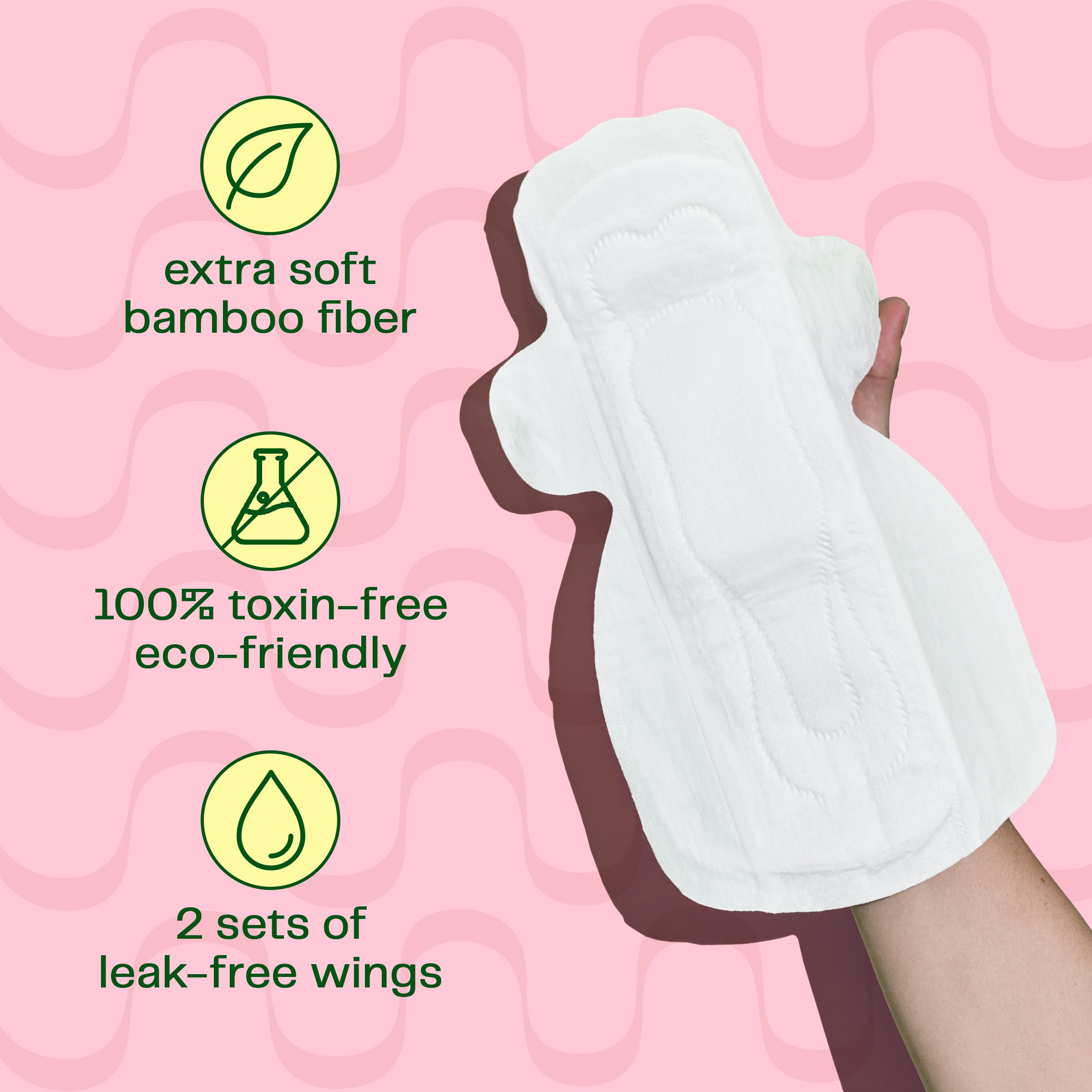 Viv for Your V Bamboo Overnight Pads | Menstrual Pads for Period & Leak Protection with Double Wings | Soft, Light, & Super Absorbent | Earth-Friendly, Free of Dye, Fragrance, & BPAs | 12 Pack