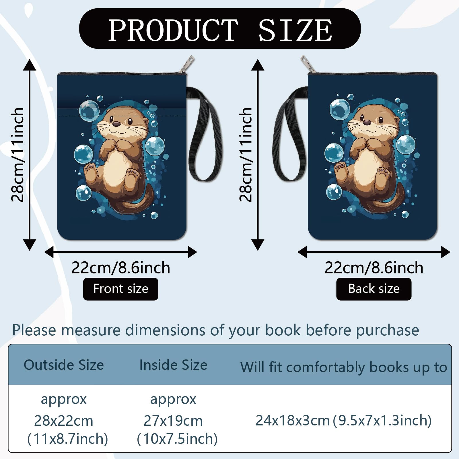 CRASPIRE Cartoon Mizuse Book Sleeve Protector with Zipper Waterproof Canvas Pouch Double-Sided Covers for Book Lovers Hardcover Notebook Bible Journal Textbooks Paperback Student Gift 11 x 8.66 Inch - Image 2
