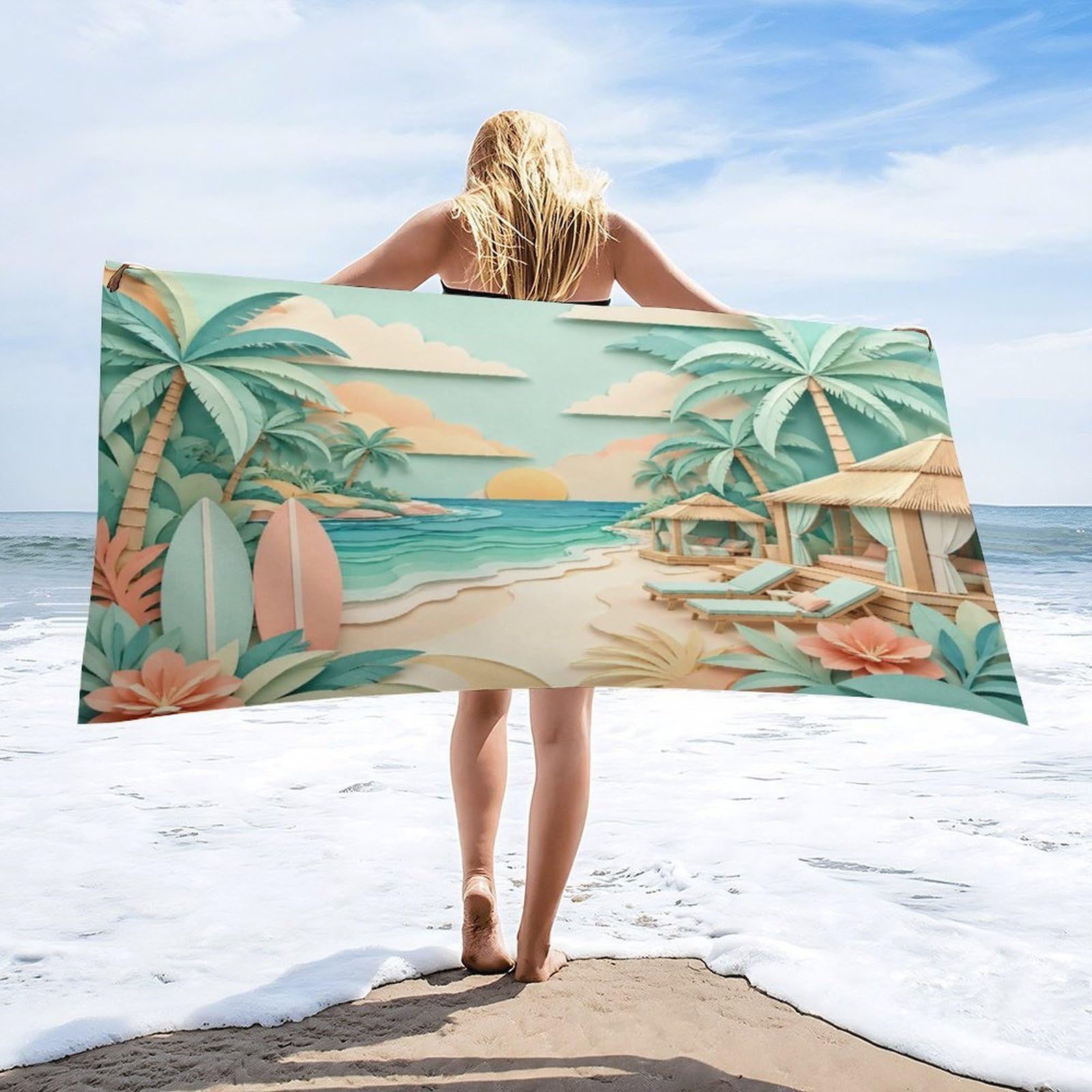 Anceky Tropical Beach Palm Trees Beach Towel 32"×63",Soft Microfiber Bath Towel Shawl, Quick Dry Absorbent Pool Spa Gym Shower Towel