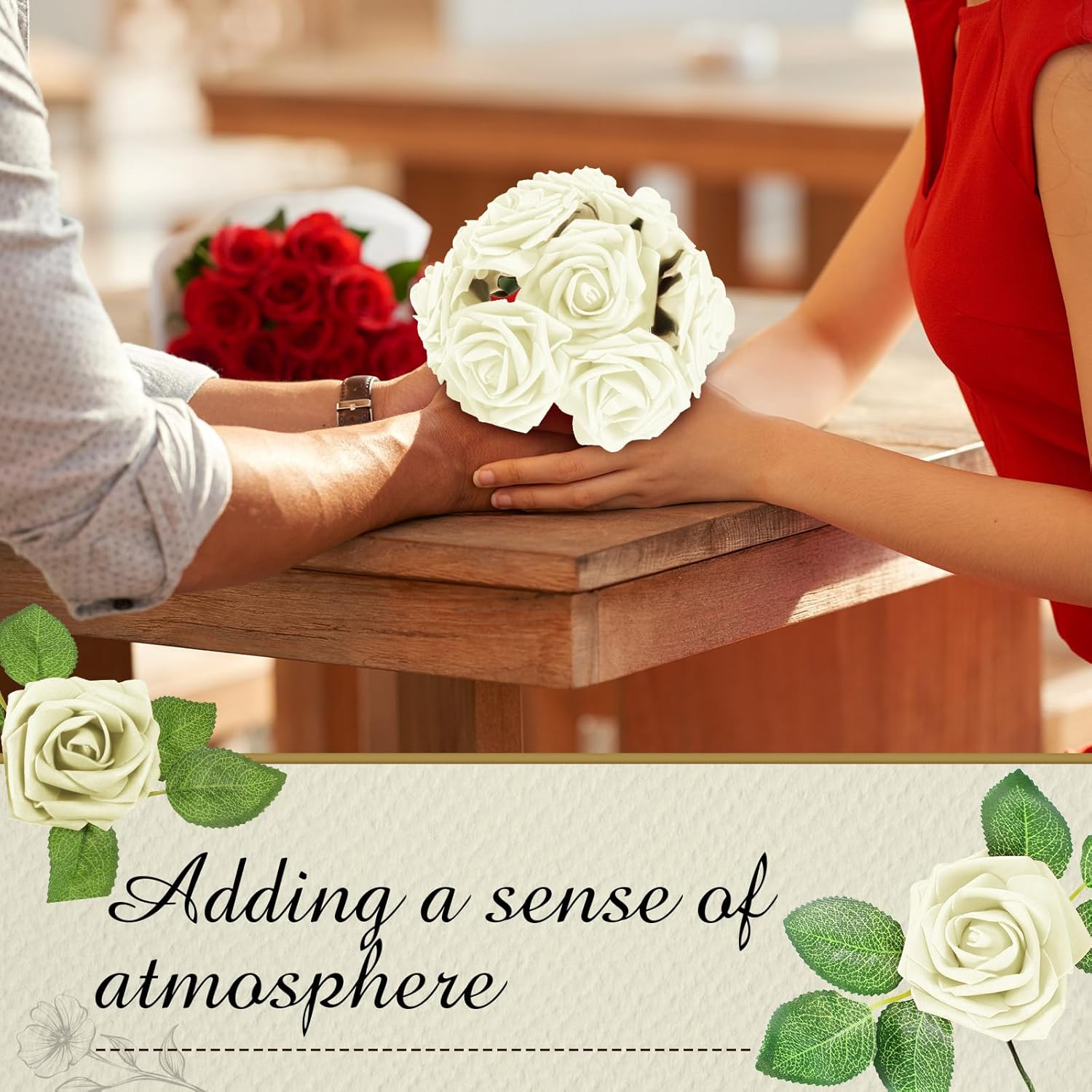 Sherr 250 Pcs Artificial Roses Flowers Bulk Fake Rose with Stem Faux Bridal Flower Centerpiece for Wedding Valentine's Day Christmas Tree Decorations Bridal Shower Party DIY Bouquet(White)