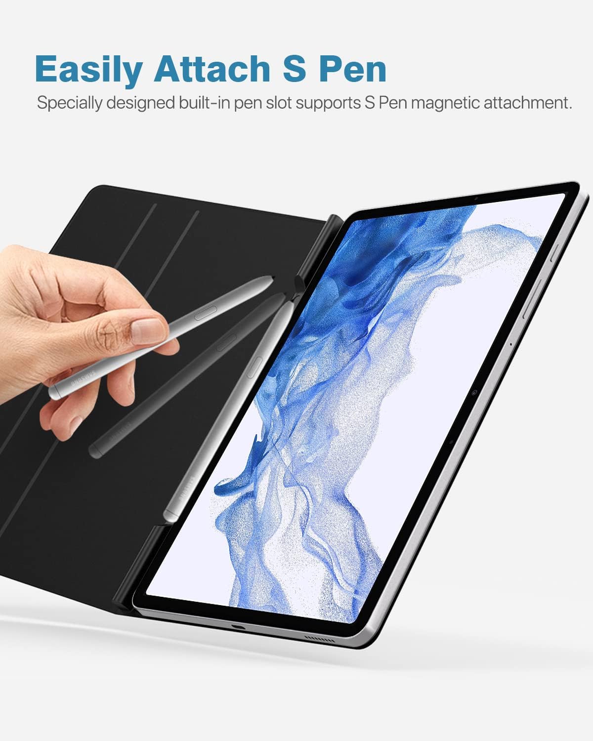 TiMOVO Case for Galaxy Tab S8 Plus 12.4 inch 2022/Galaxy Tab S7 FE 2021/Galaxy Tab S7 Plus 2020 with Pen Holder, Slim Lightweight Magnetic Case with Auto Sleep/Wake Fit Galaxy Tab S8 Plus, Black
