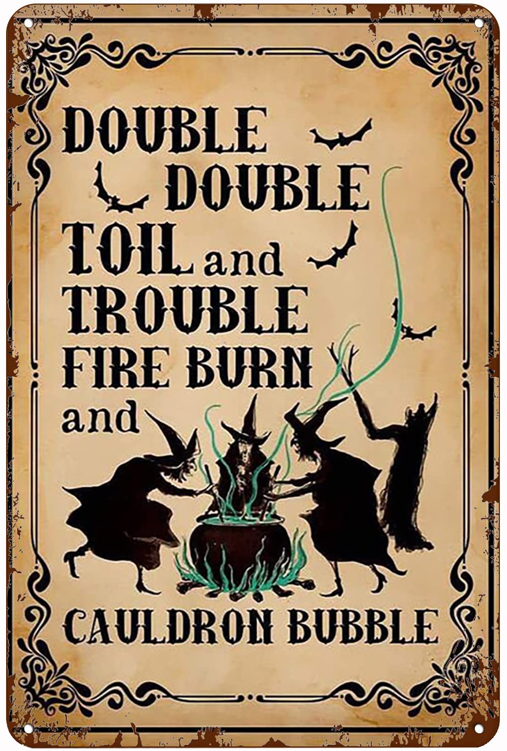 Kwqdozf Tin Sign-09 8X12 Inch Vintage Tin Metal Poster Sign Witches Double Double Toil And Trou