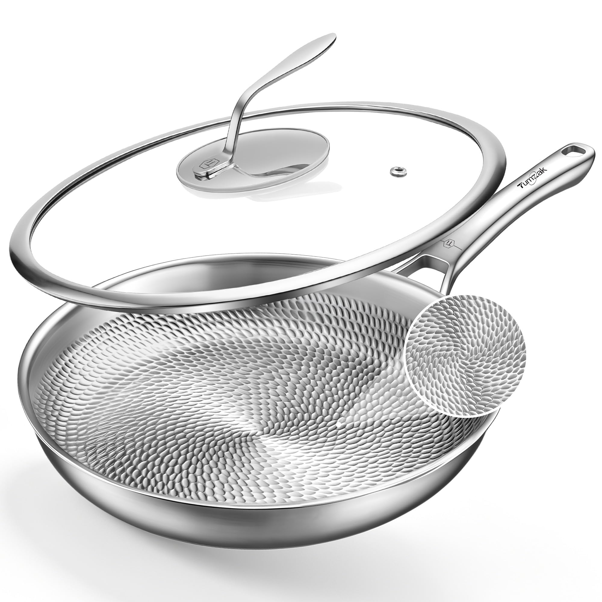 Tumzak Titanium Pans for Cooking, 12" Titanium Pro Pan, Non-Stick Frying Pan with Lid, PF…