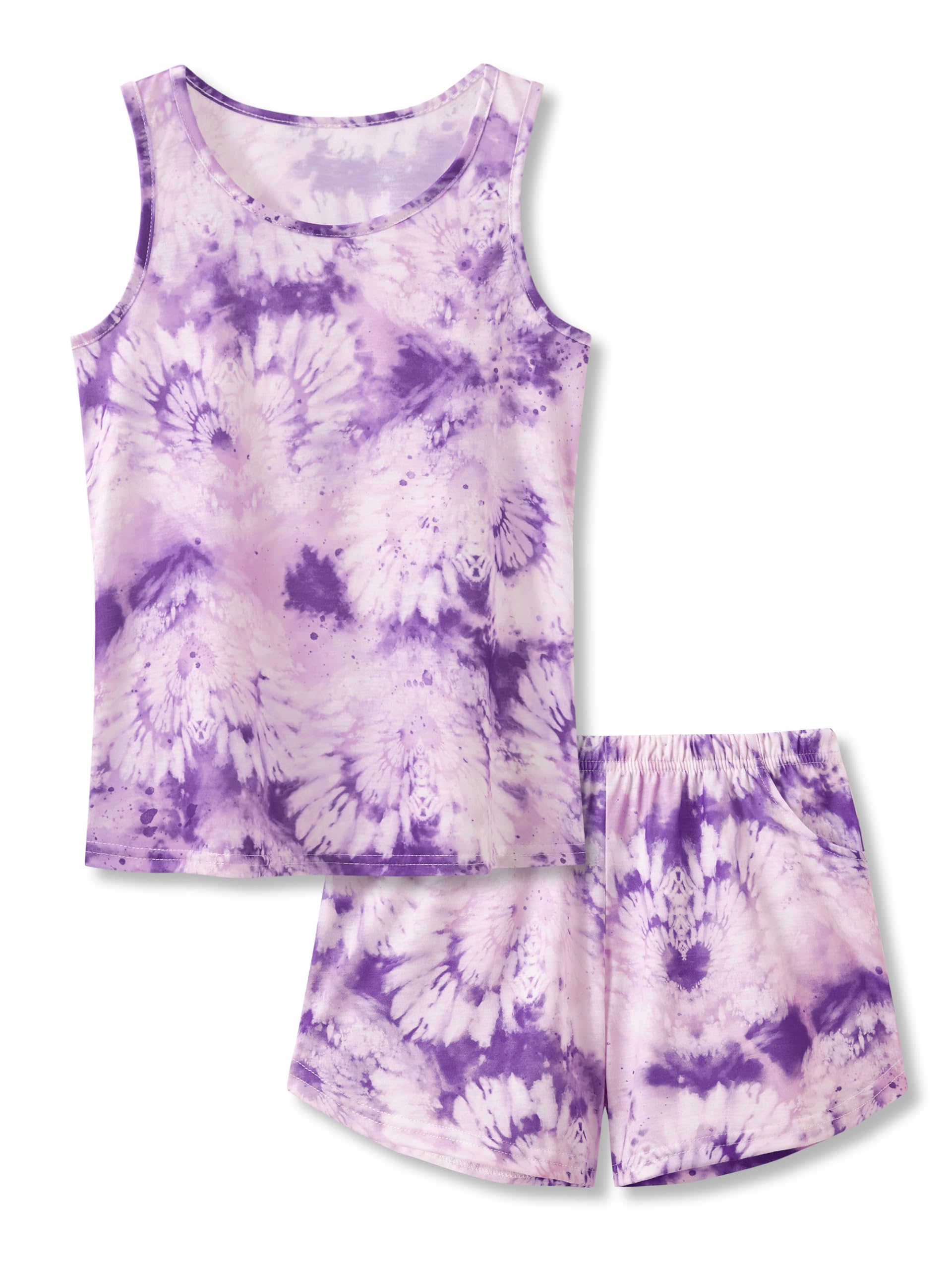 Topgal Summer Pajamas for Little/Big Girls - Tie Dye Kids' Tank Top & Shorts 2-Piece Sleepwear Set Size 6-18
