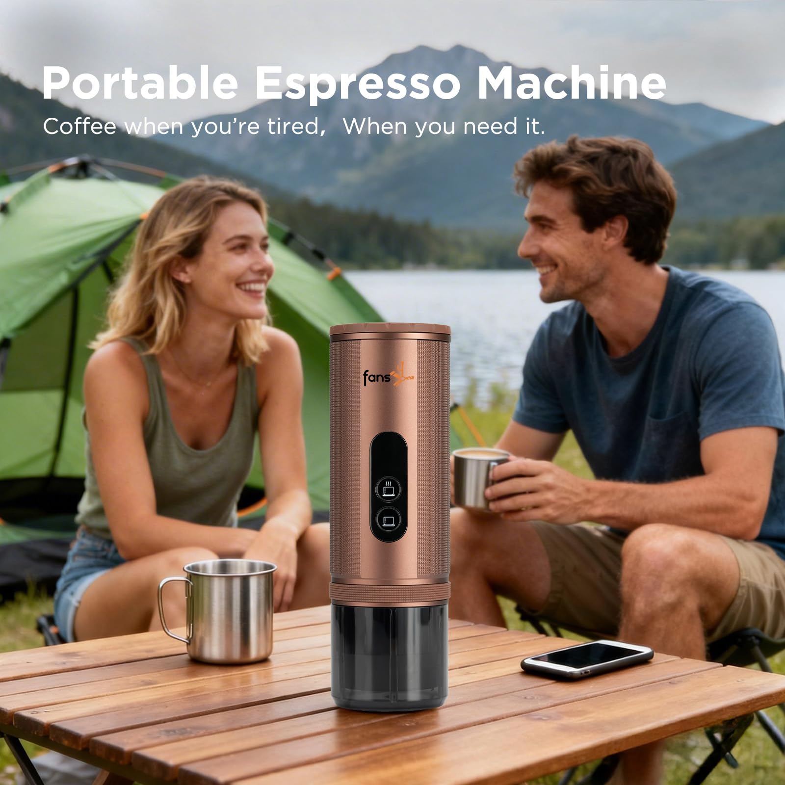 Cafetera Espresso Portátil: Cafetera Portatil Capsulas para Viaja - 8 Tazas por Carga - Calentamiento rápido - Indicado para coche y viajes - Compatible con Cápsulas Nespresso -Marrón