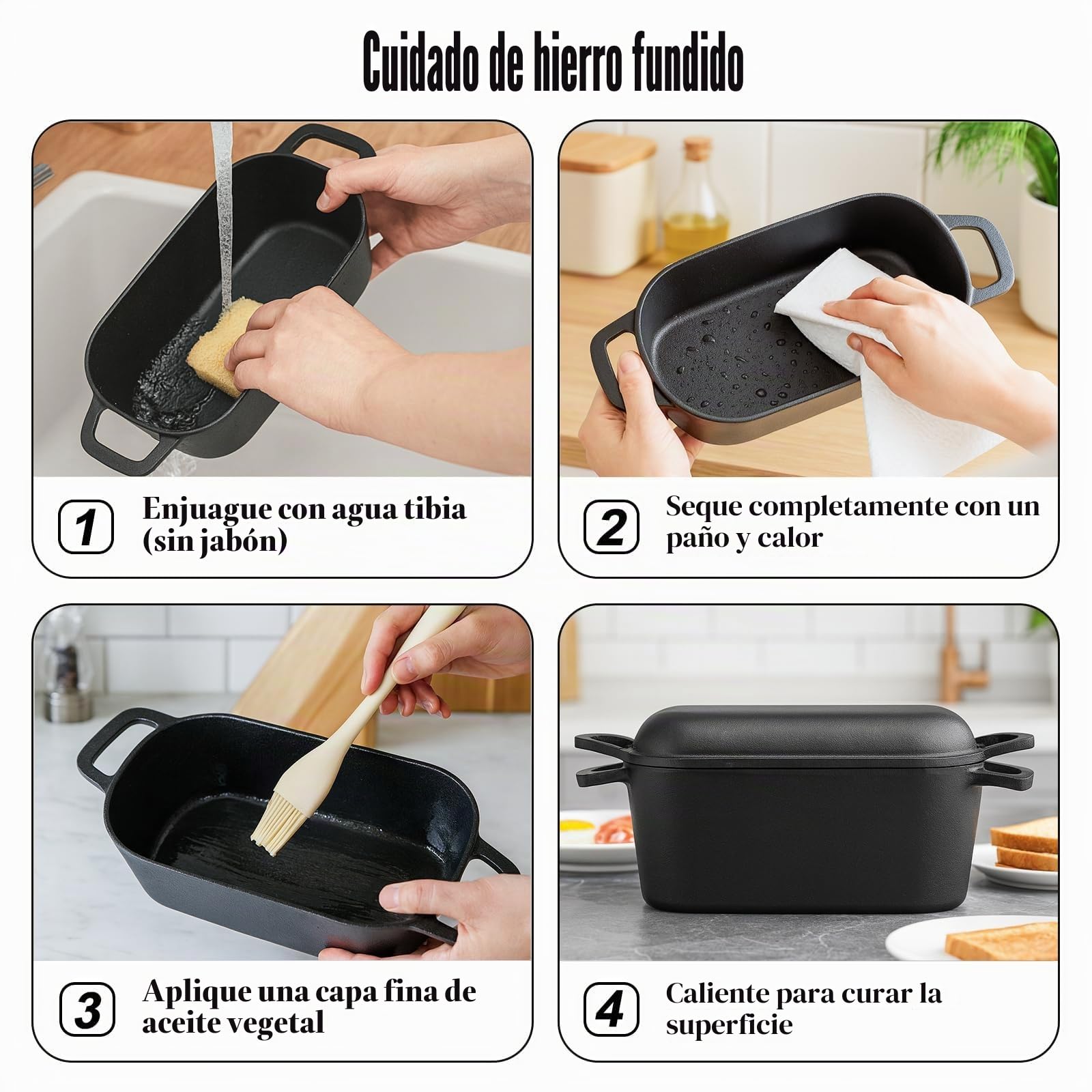 GFTIME Cacerola de hierro fundido de 35 cm para hornear pan, molde para pan con tapa, molde resistente con tapa, ideal para pan, pan de hierro fundido, molde para pan tostado