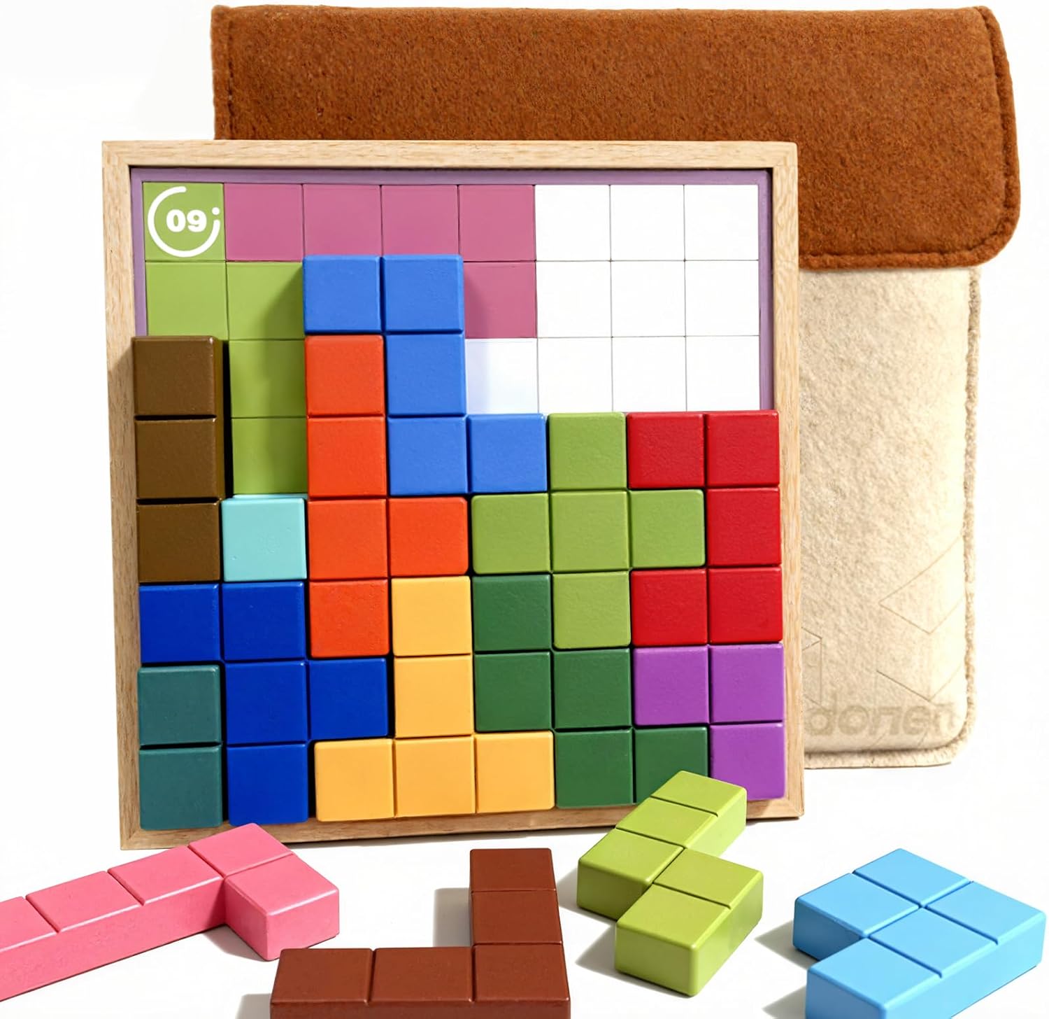 Wooden Tile Matching Memory Game for Dementia Seniors & Elderly Adults – 40 Double-Sided Templates + Felt Divider Storage Bag – Alzheimer’s Activity Toy, Retirement-Home Activity Game Kit