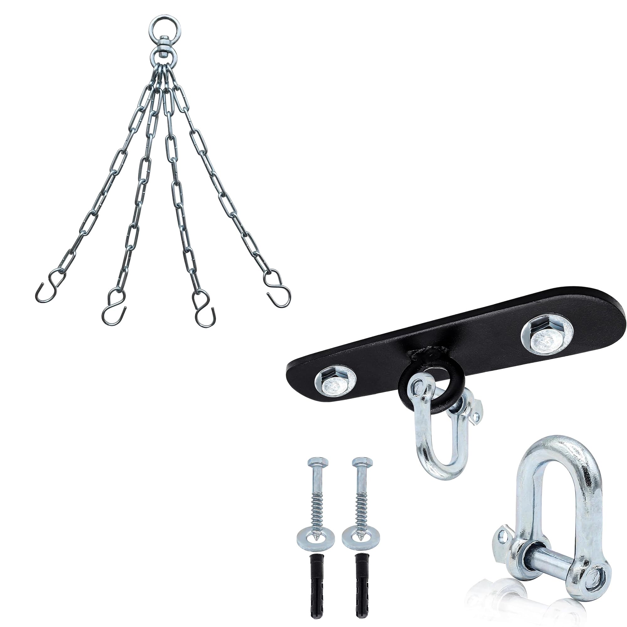 ULTRA FITNESS CROSSJAB 5 Inch Heavy Duty Boxing Punch Bag Ceiling Hook with Steel Chain & 360° Swivel – Hanging Mount Bracket for Punching Bags, Muay Thai, Kickboxing (Chain Hanging with Ceiling Hook)