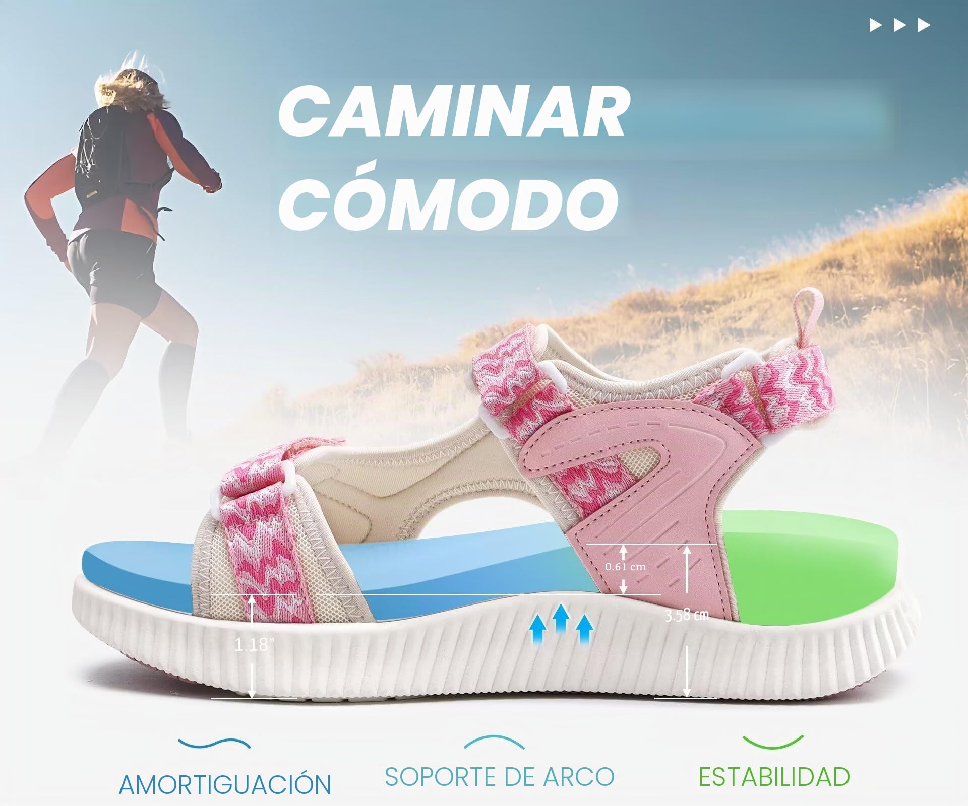 KuaiLu Sandalias Trekking Deportivas Mujer Ortopedicas Senderismo Sandalias | Comodas Caminar Fascitis Plantar Verano Abierta Ligera Cuero Ajustables Antideslizantes Sandalias Montaña Rosa Blanco 41