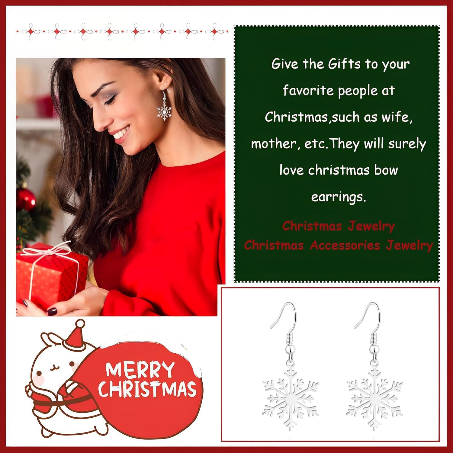 XGALBLA Christmas Earrings Cute Snowflake Dangle Earrings for Women, Stainless steel Christmas Earrings Snowman Earrings Jewellery Gifts - Image 4