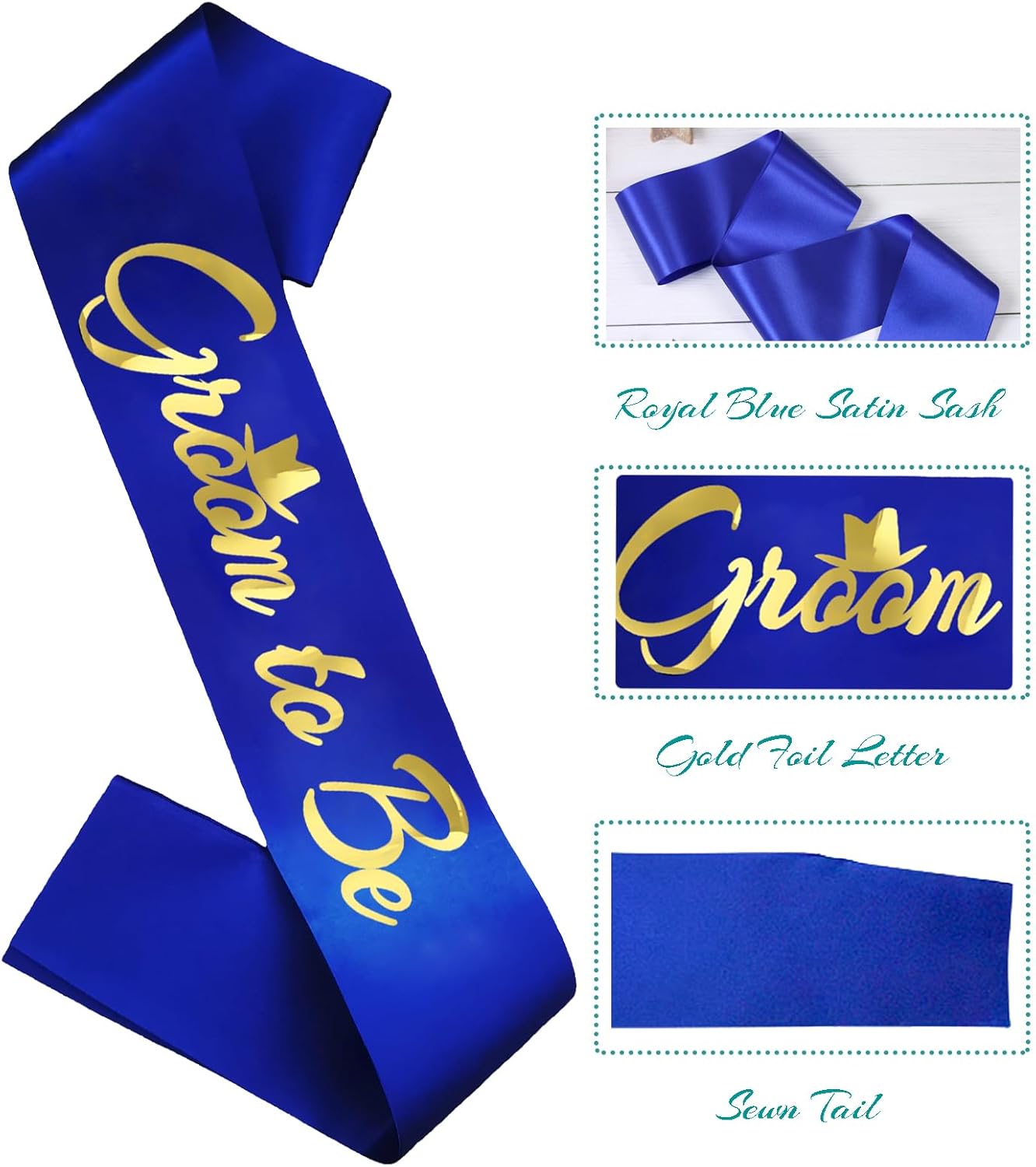 Groom to Be Sash, Funny Bachelor Sashes for Future Groom Engagement Gift Idea Wedding Party Decorations Bachelorette Party Supplies, Royal Blue + Gold(Groom to Be) - Image 2
