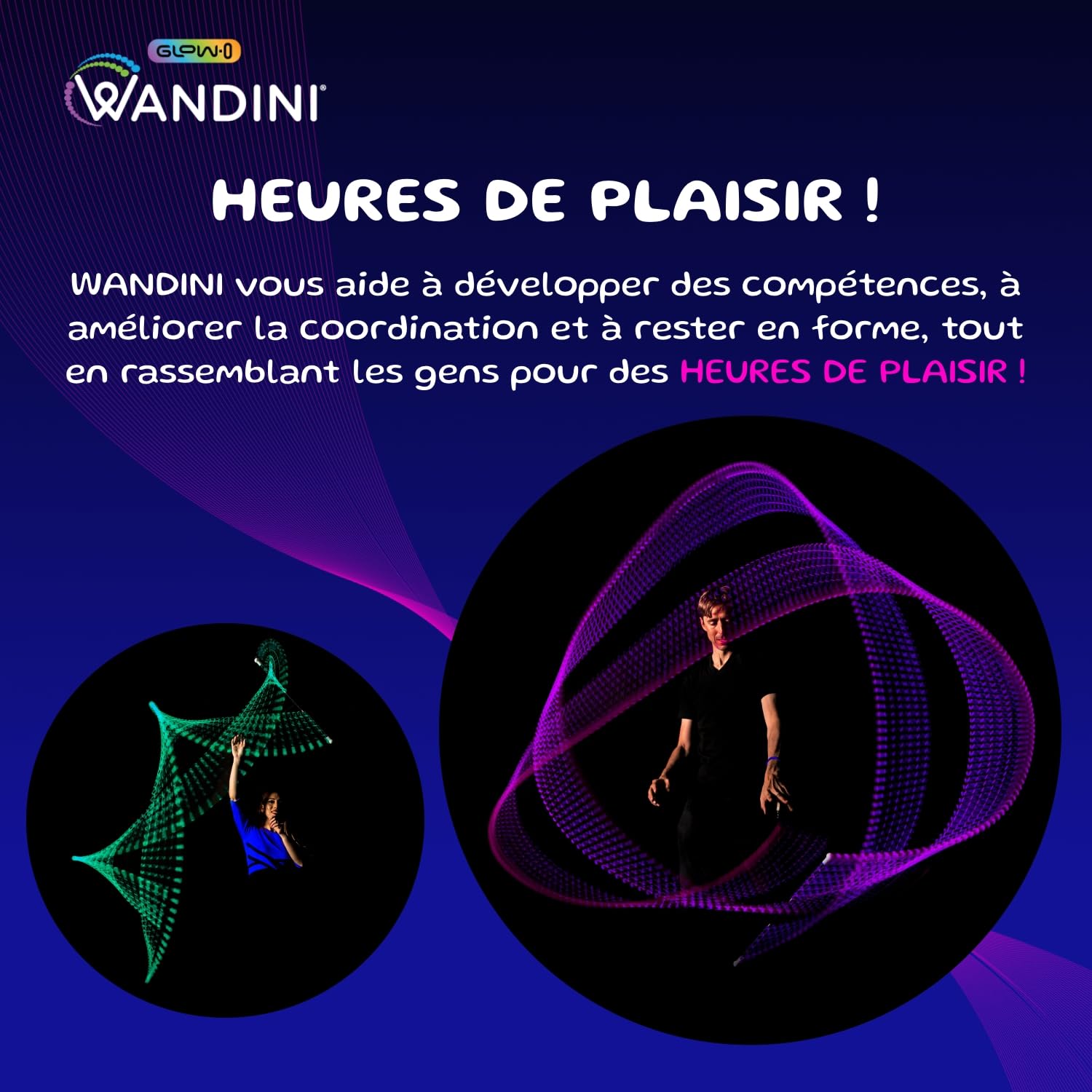 Wandini Glow.0 Baguette Magique Pliable de Lévitation à LED – Baguette Lumineuse Rechargeable par USB - 22 Modes de Lumière de Couleur – Bâton Magique à LED Brevetée et Équilibrée par des Experts.