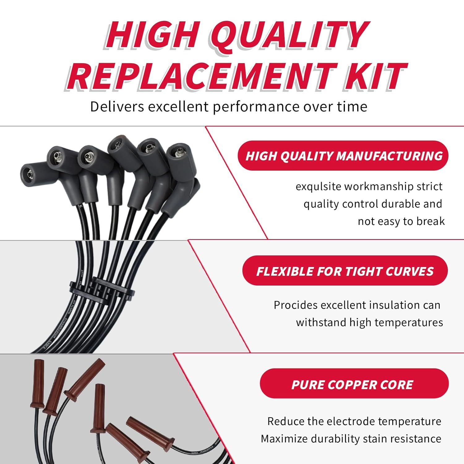 Set of 6 PCS Spark Plugs Wire Set 671-6258 51432 89017743 RC-GMX104 Compatible with Chevrolet Impala Carlo Malibu Monte Pontiac G6 Montana Buick Terraza Saturn Lucerne Vue V6 3.5L 3.9L