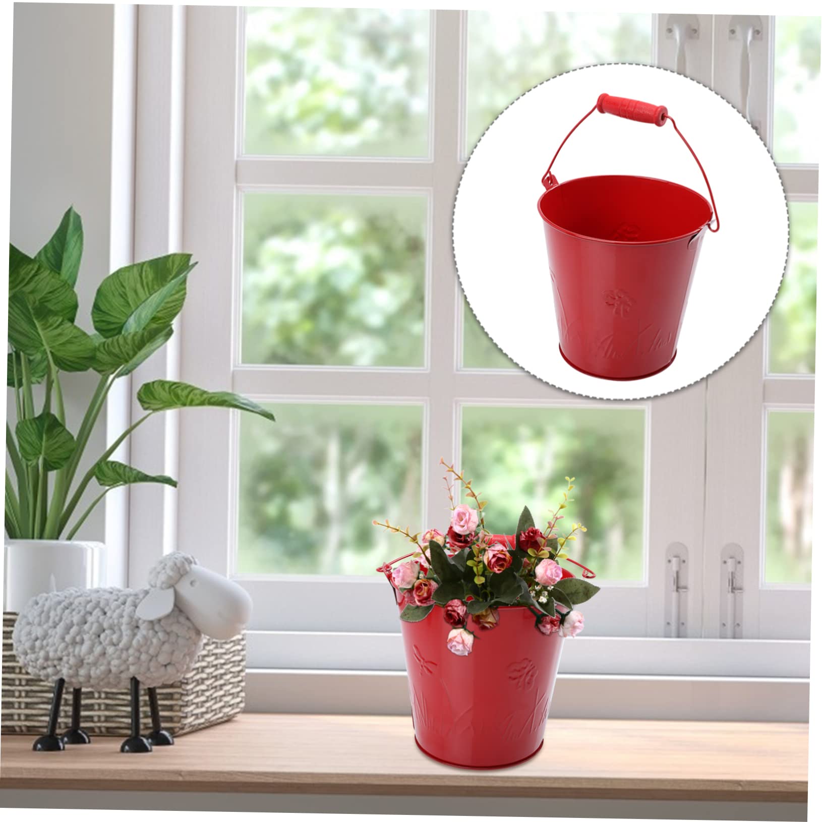 Secchio decorativo per vaso da fiori in metallo con manico nero 14 cm 3 pezzi