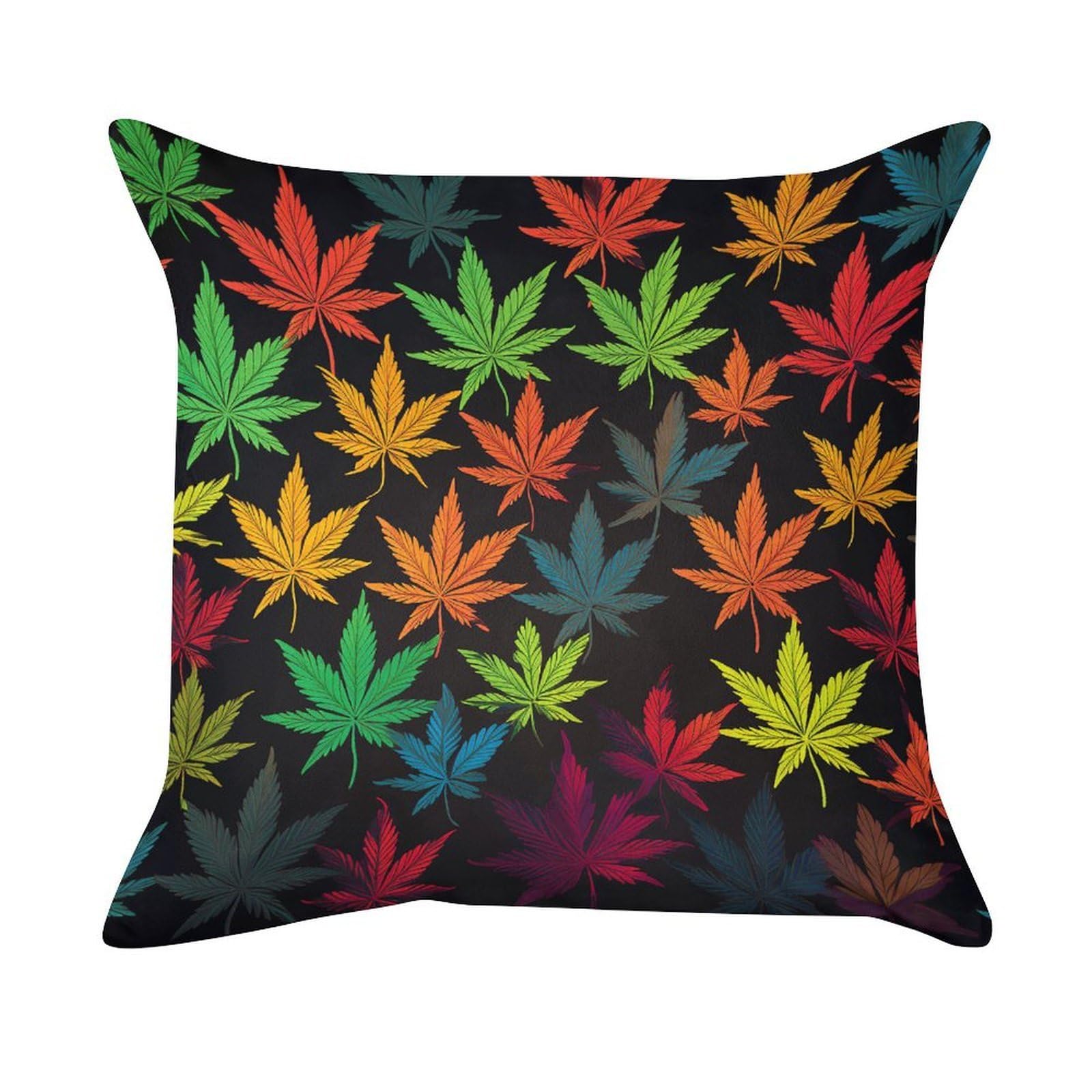 VstaDank Colorful Cannabis Leaves Pillow Covers Super Soft Pillow Cases Square Throw Pillowcase Decorative Luxury Cushion Cases Velvet Lumbar Pillow Shells with Zipper for All Seasons