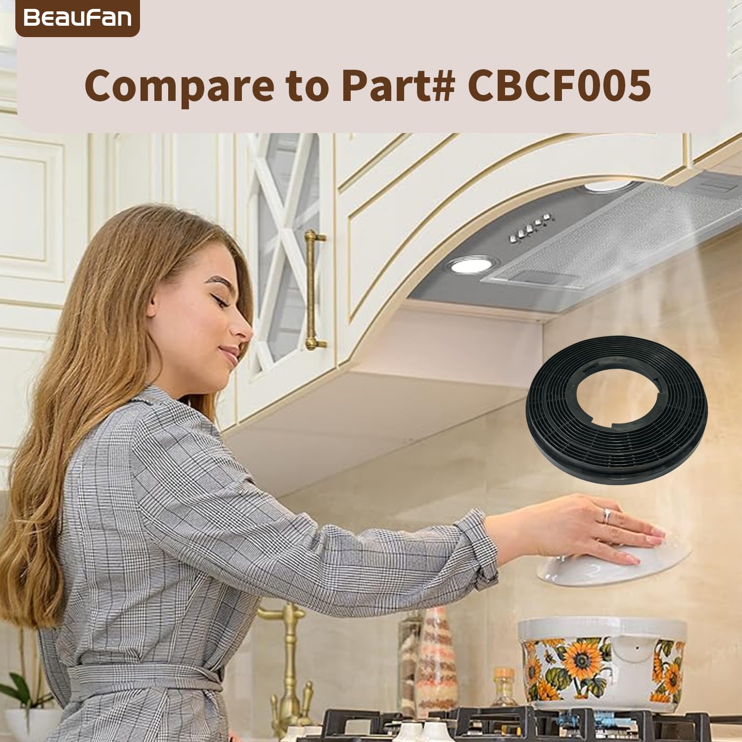 4 Pack CBCF005 Filtres à charbon actif Compatible avec CIARRA CBCB5913A et Hotte aspirante intégrée CBCS5913A