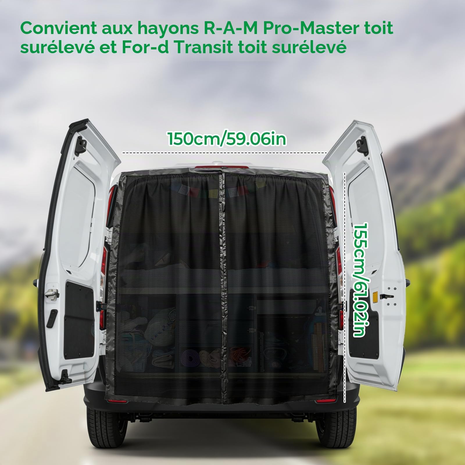 Moustiquaire magnétique pour van - Protection solaire - Porte coulissante arrière - Pour Benz Vito, Ford Transit Custom, pour Opel/Vauxhall Vivaro (pour porte arrière, 155 x 150 cm)