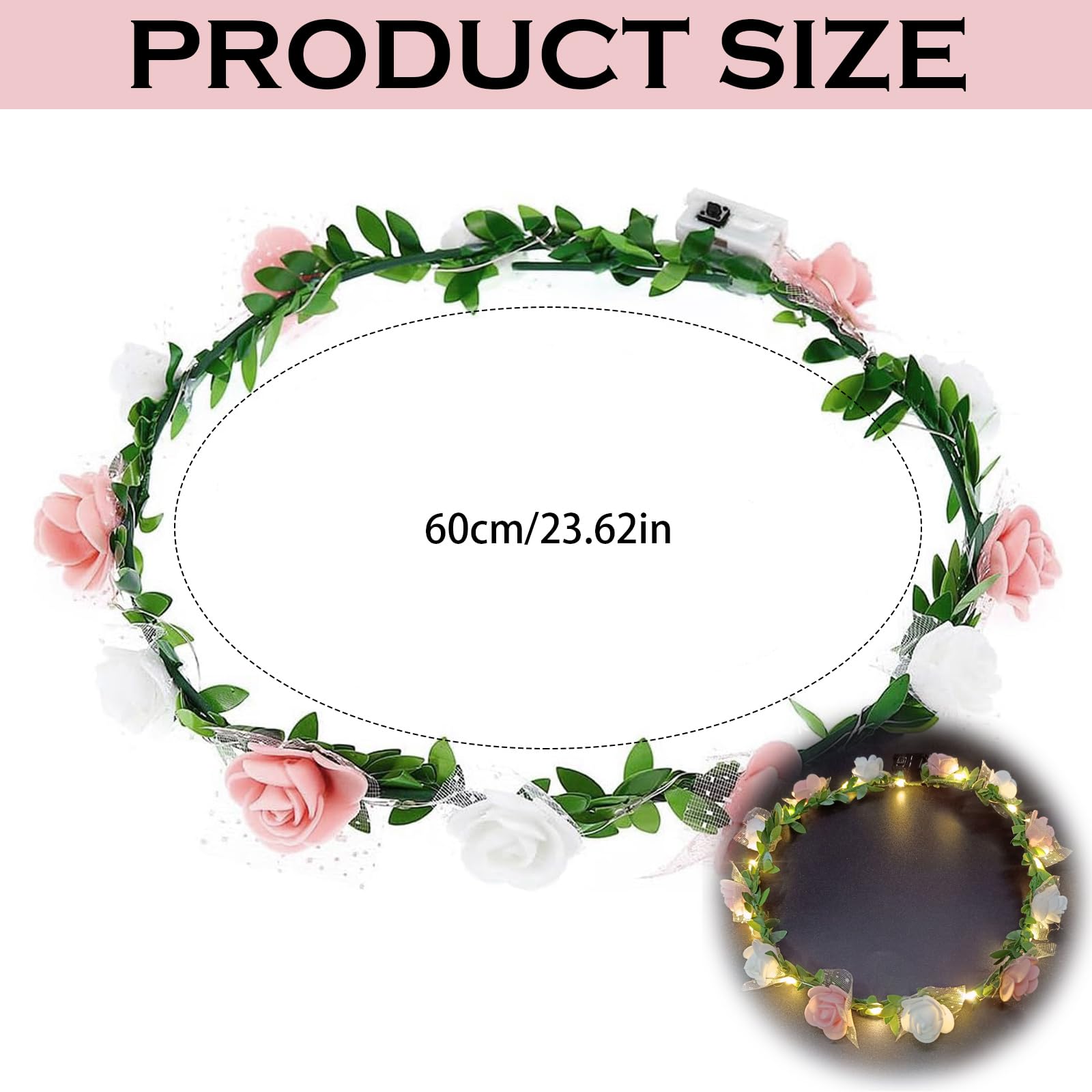 FENGCHUANG Light up Headband, LED Flower Crown Headband Lighted LED Flower Headbands for Christmas Halloween, Lighted Party - Image 2