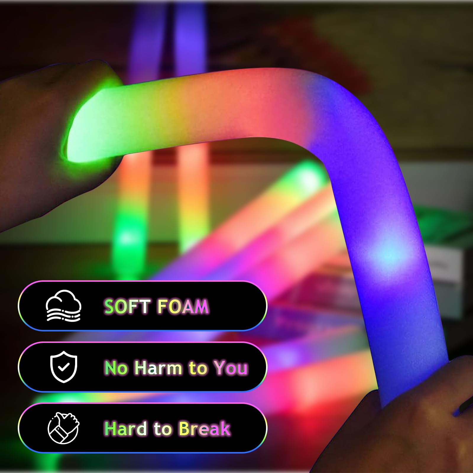 110 varillas luminosas LED, varillas de espuma con 3 modos intermitentes para suministros de fiesta que brillan en la oscuridad, palos de espuma para cumpleaños, raves, camping al aire libre